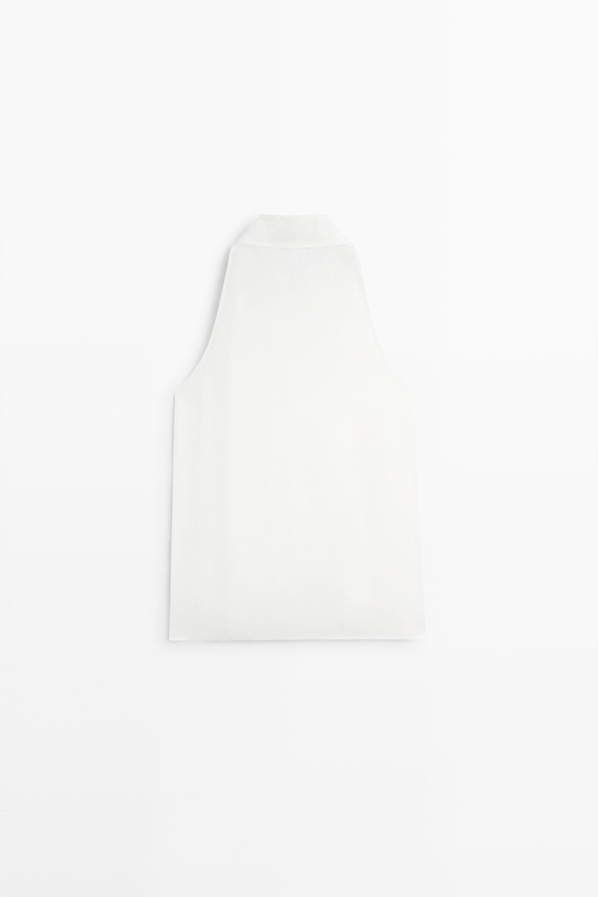 Flowing linen halter crossover top — WHITE