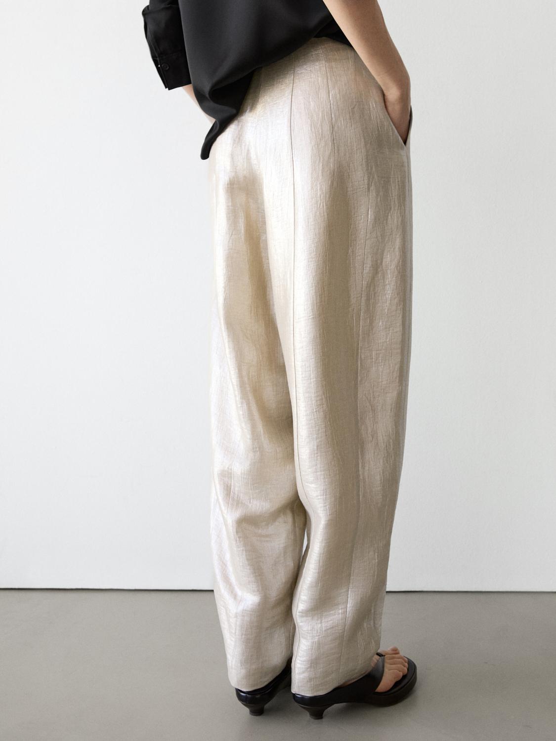Flowing metallic linen trousers — BEIGE