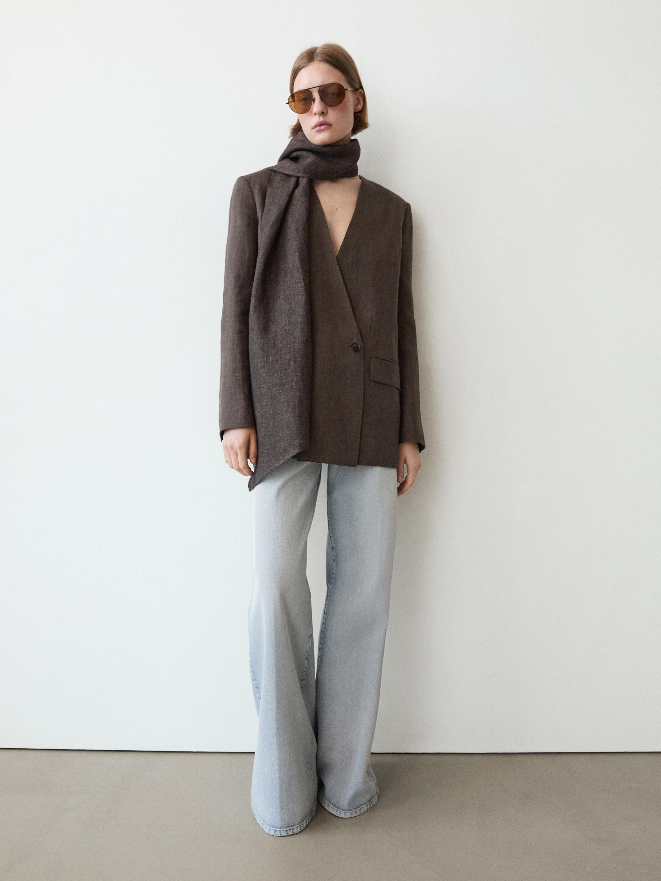 100% linen melange scarf blazer — MOLE BROWN