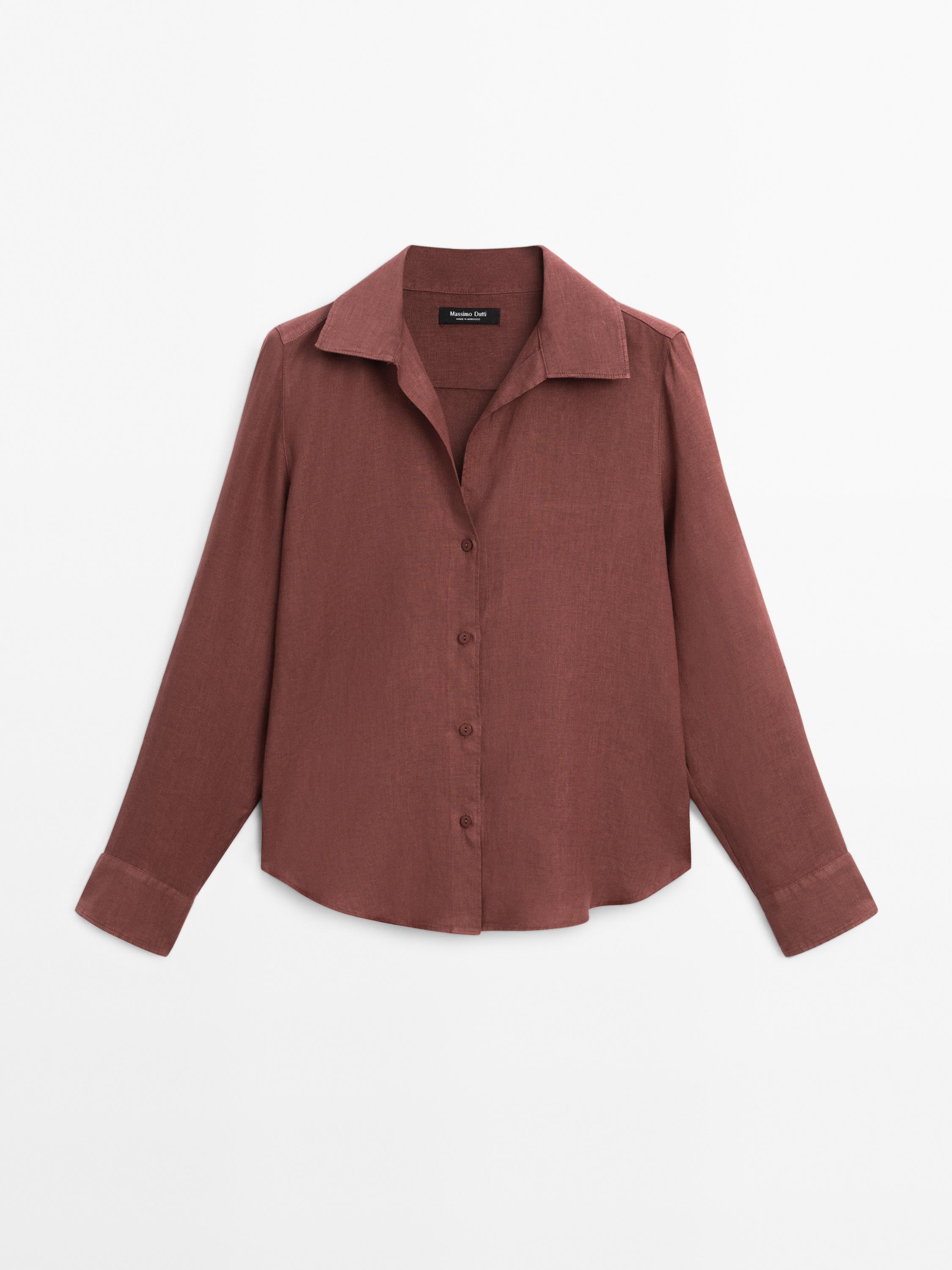 100% linen open collar shirt