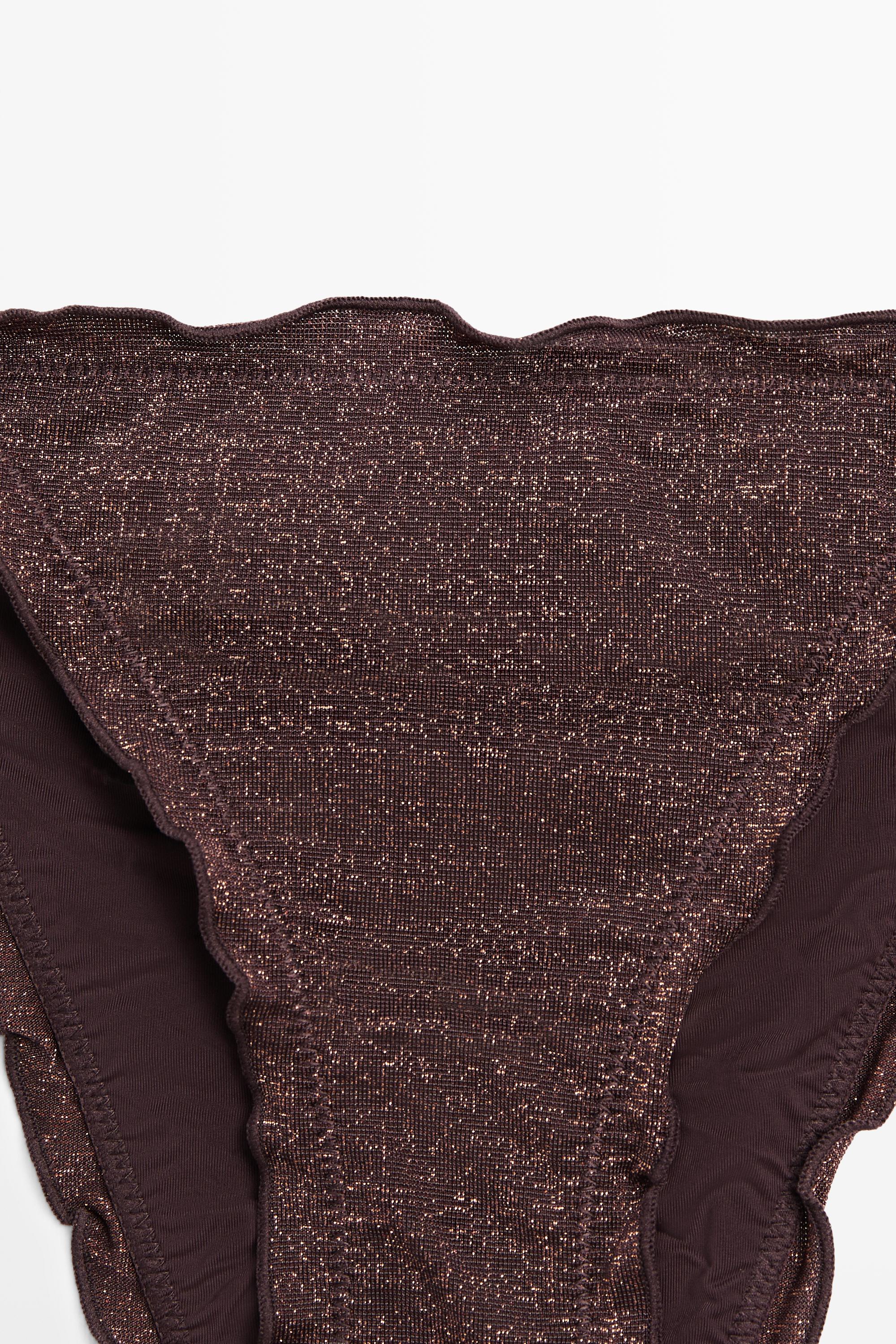 Shimmery ruffled bikini bottoms — BROWN