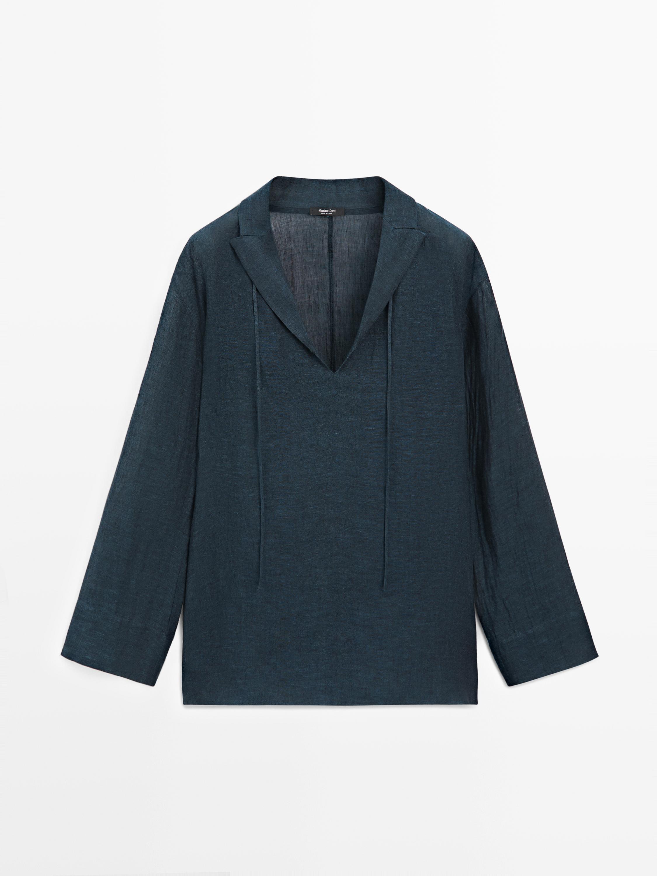 Blusa fluida cuello solapa 100% lino