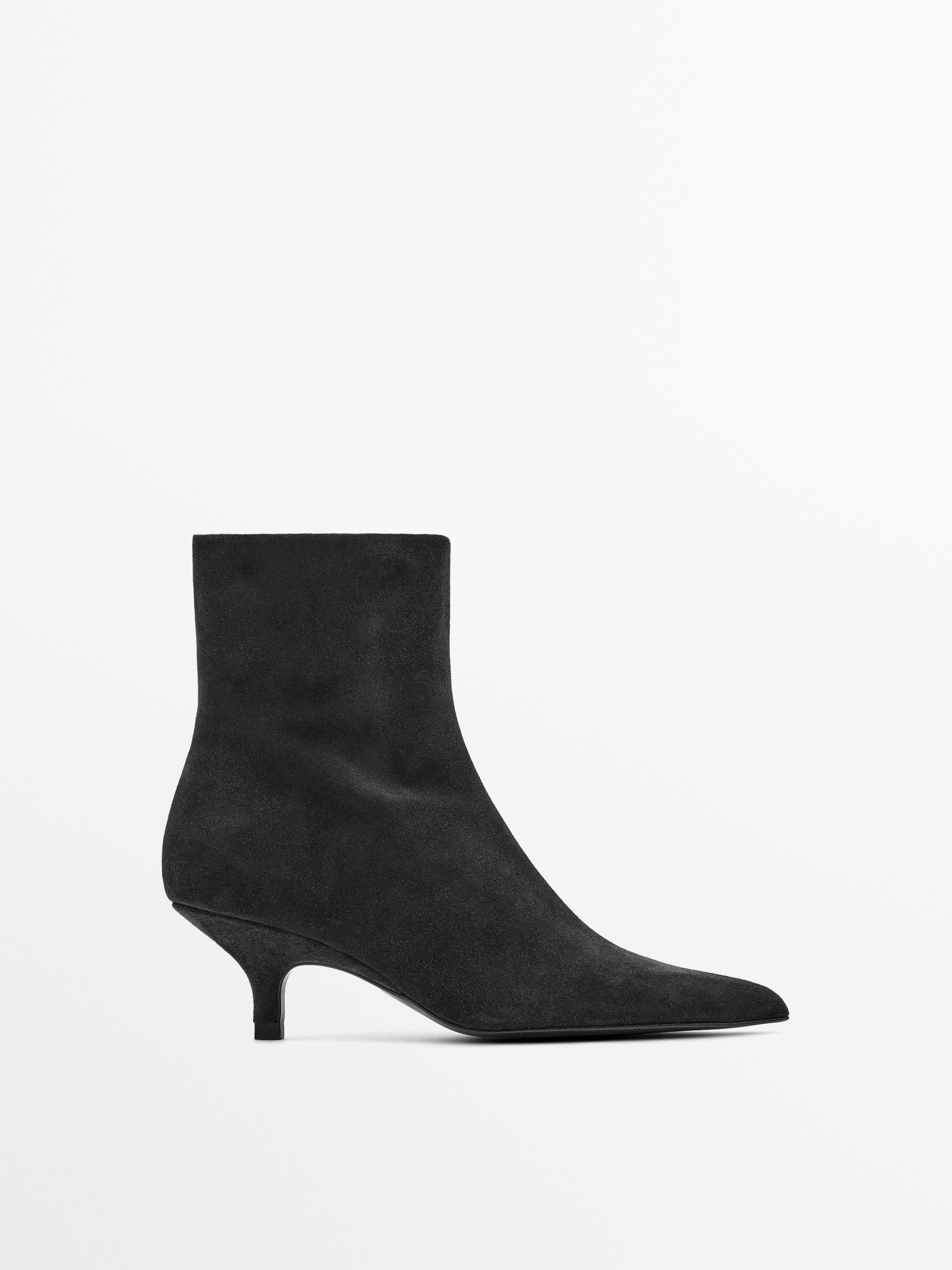 Split leather high-heel ankle boots