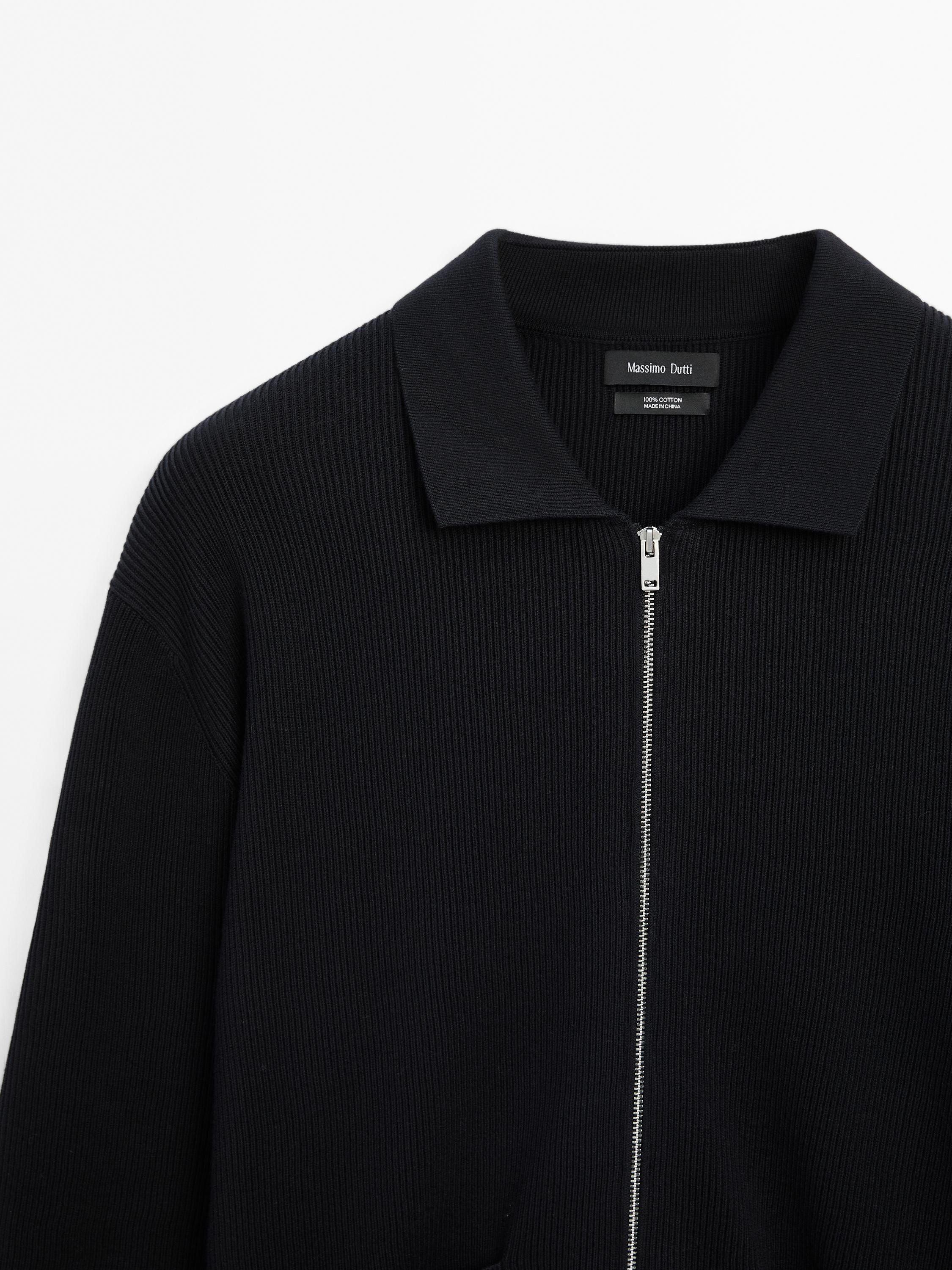 100% cotton zip-up knit cardigan