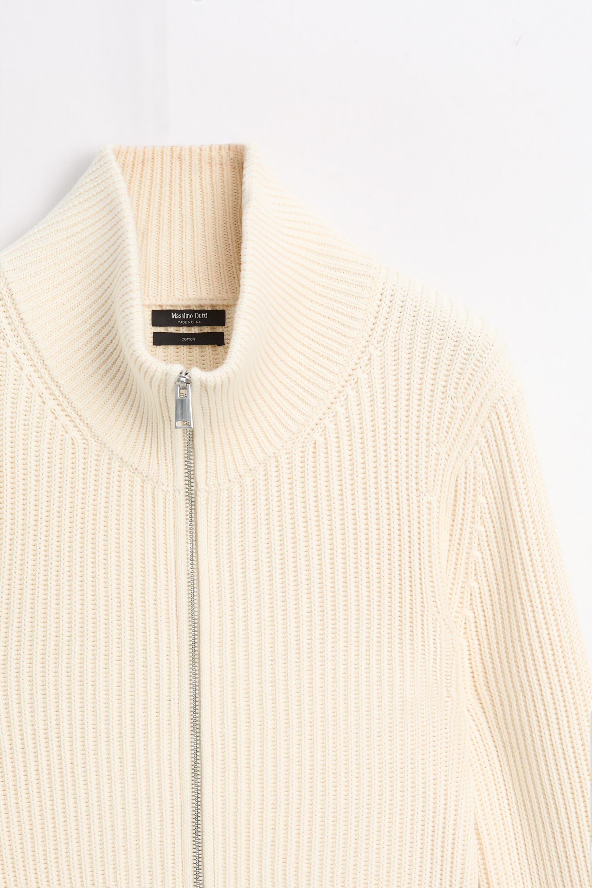 100% cotton purl knit cardigan — CREAM
