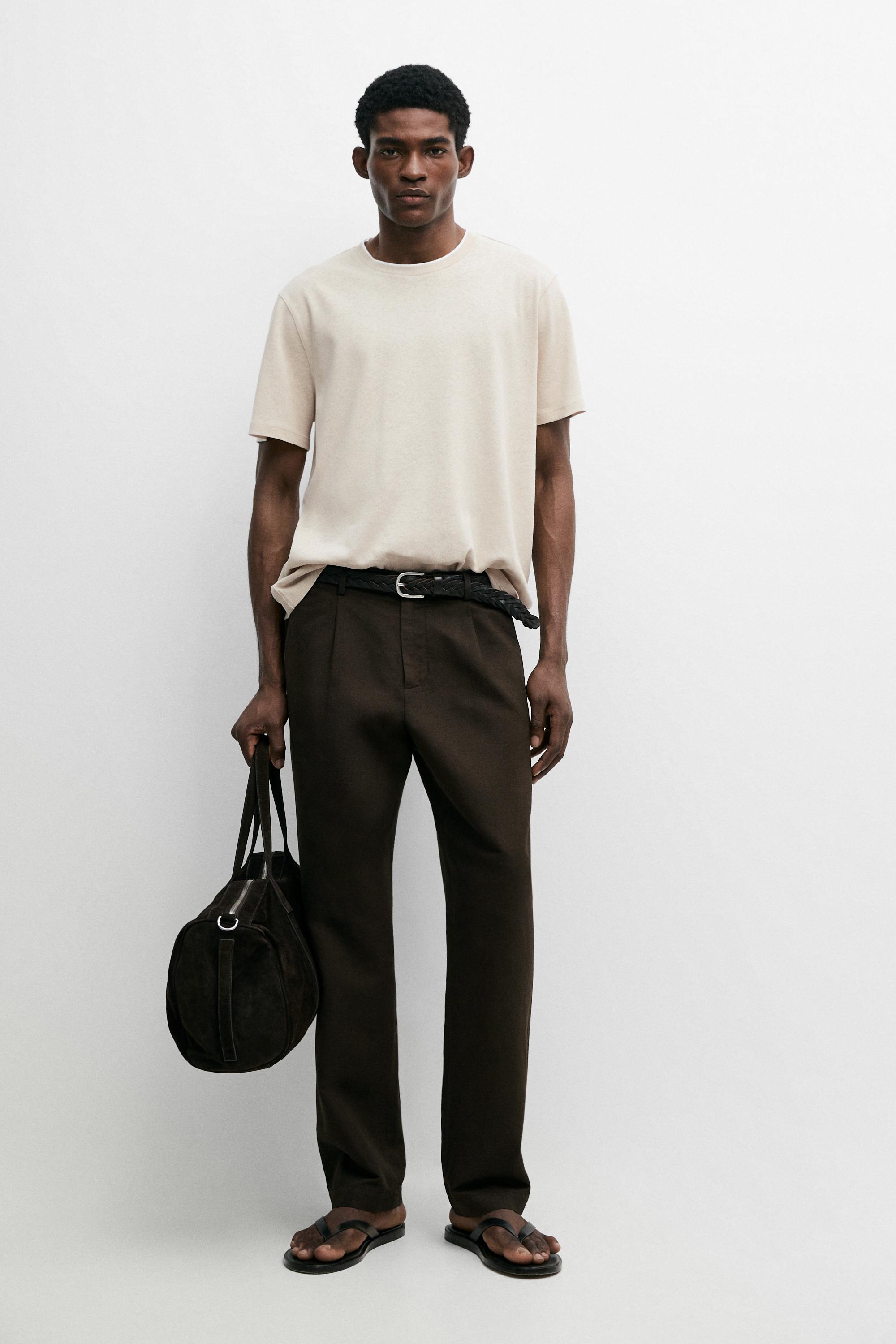 Linen and cotton double-collar T-shirt — BROWN