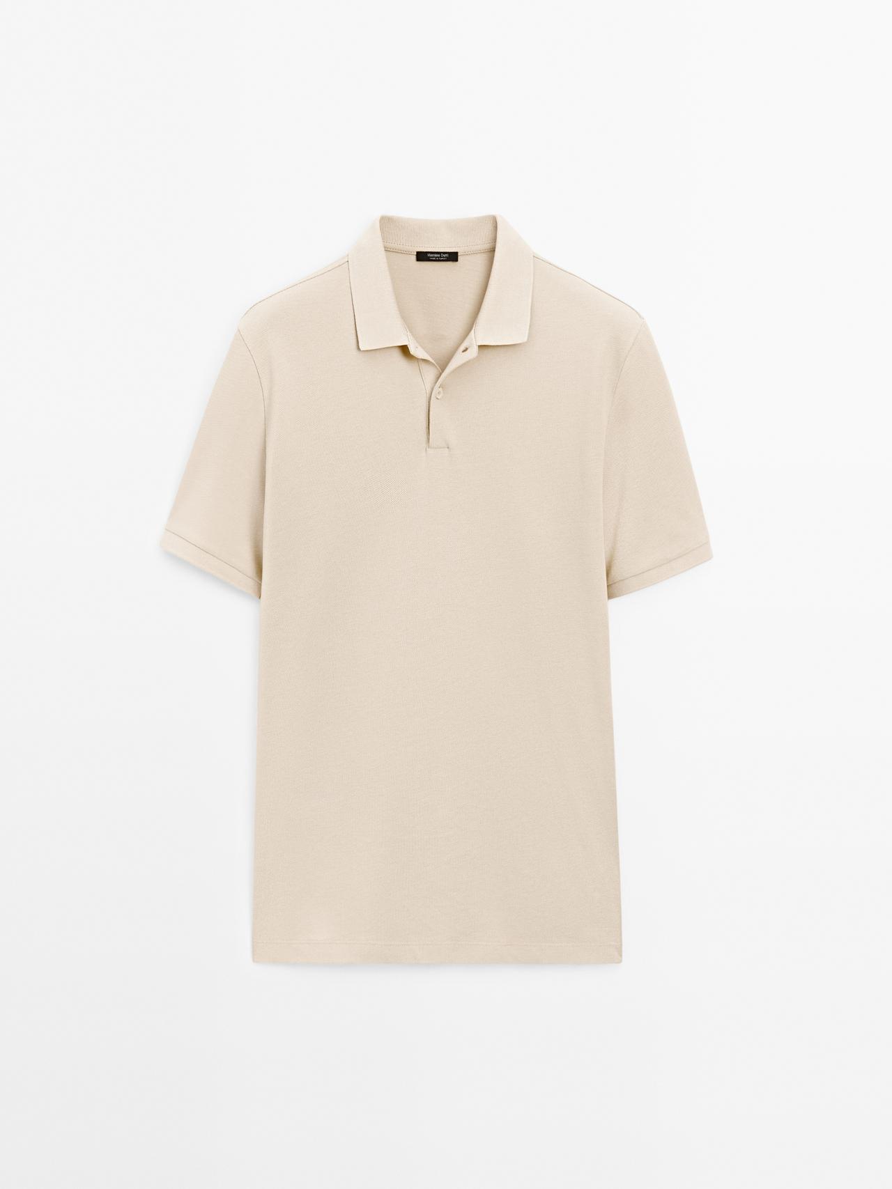 Massimo Dutti - Herre - Poloshirt I Bomuldspiqué Med Mikrostruktur - Sand - S