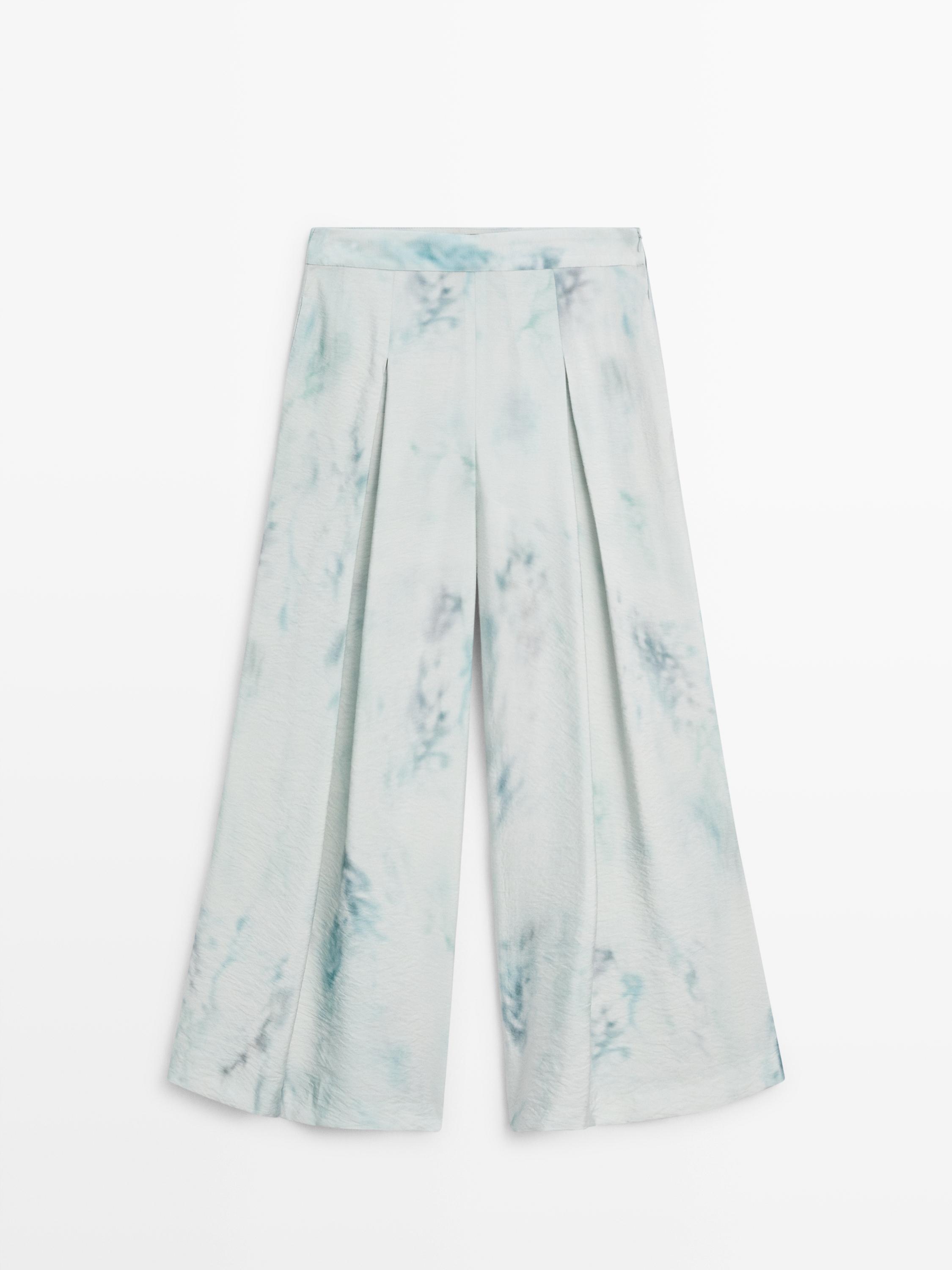 Printed trousers with pleat details — Light Blue