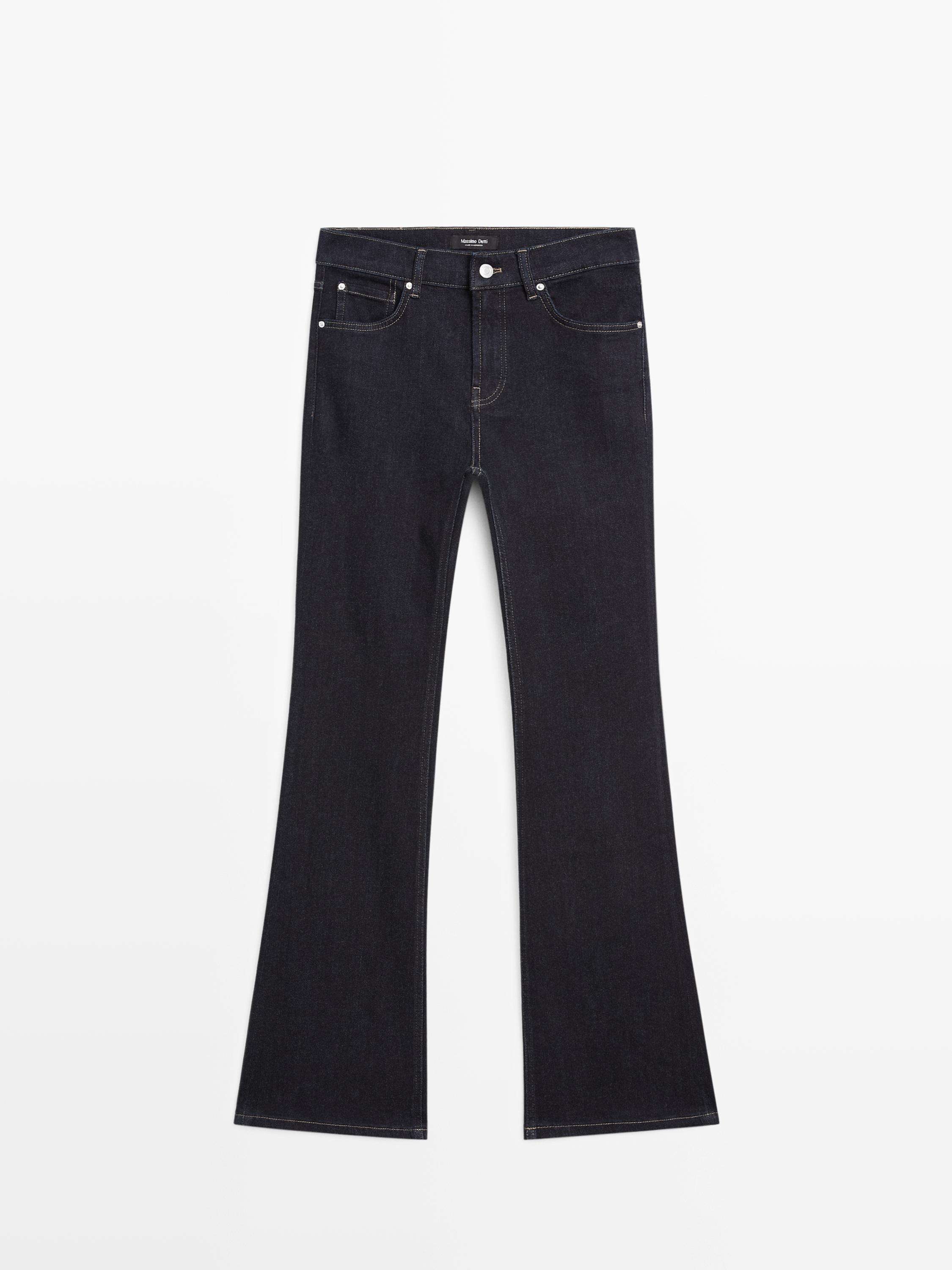 High waist bell bottom skinny jeans — DARK BLUE