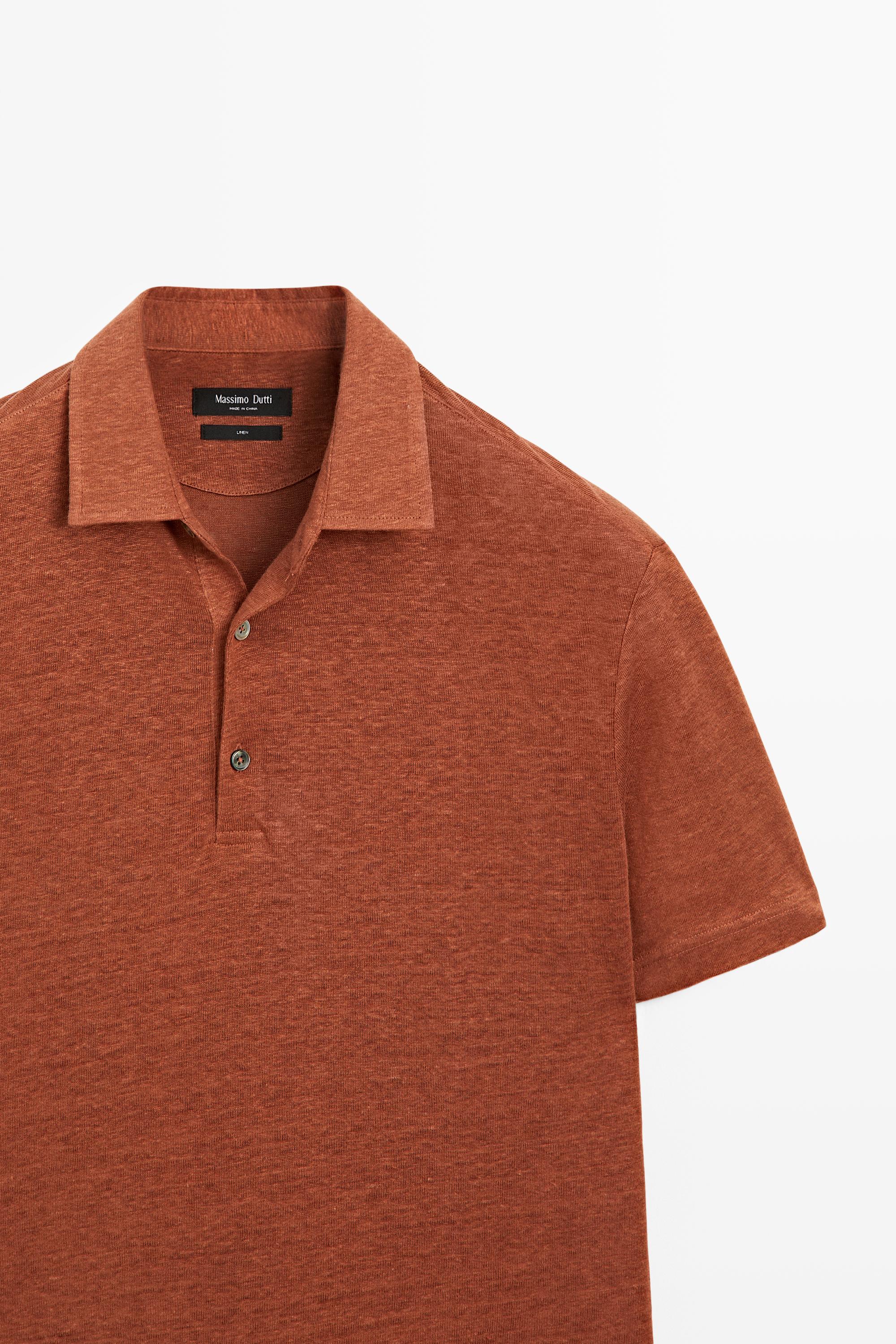 100% linen short sleeve polo shirt — Washed