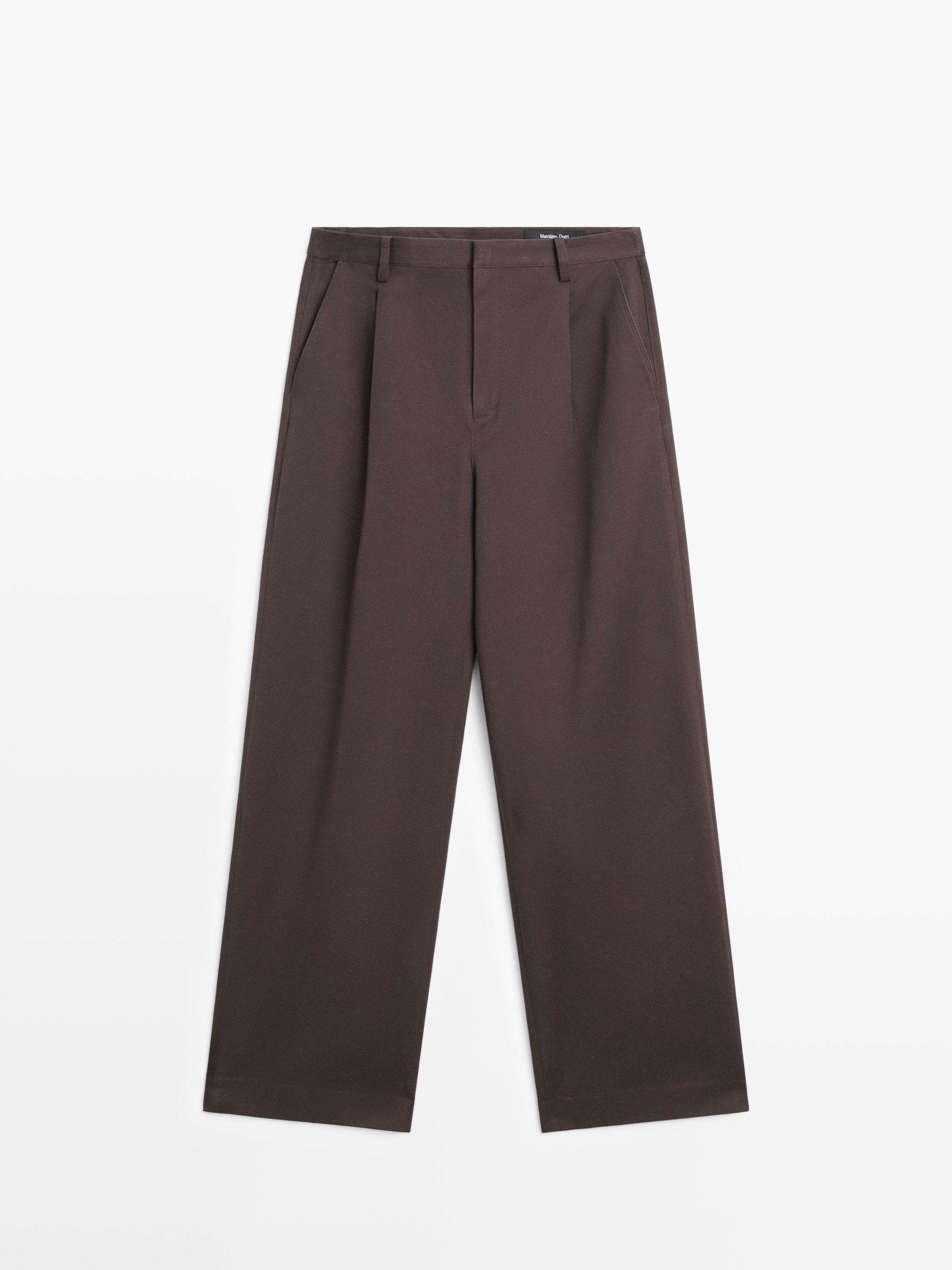Darted cotton trousers — Chocolate