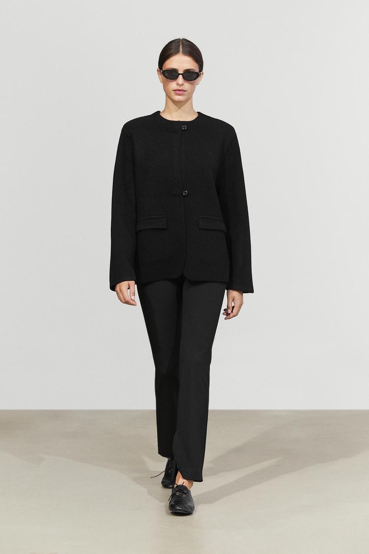 100% Wool Knit Cardigan with Button Details — BLACK
