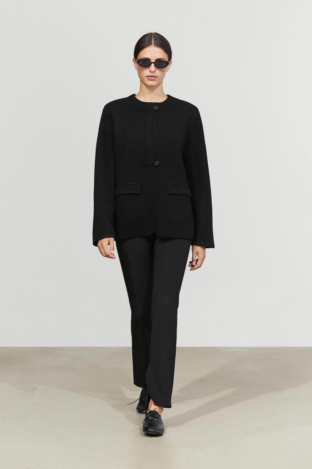 100% Wool Knit Cardigan with Button Details — BLACK