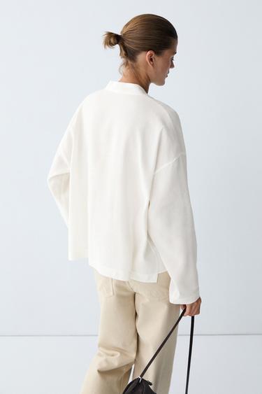 Flowing linen-blend V-neck shirt — WHITE 8