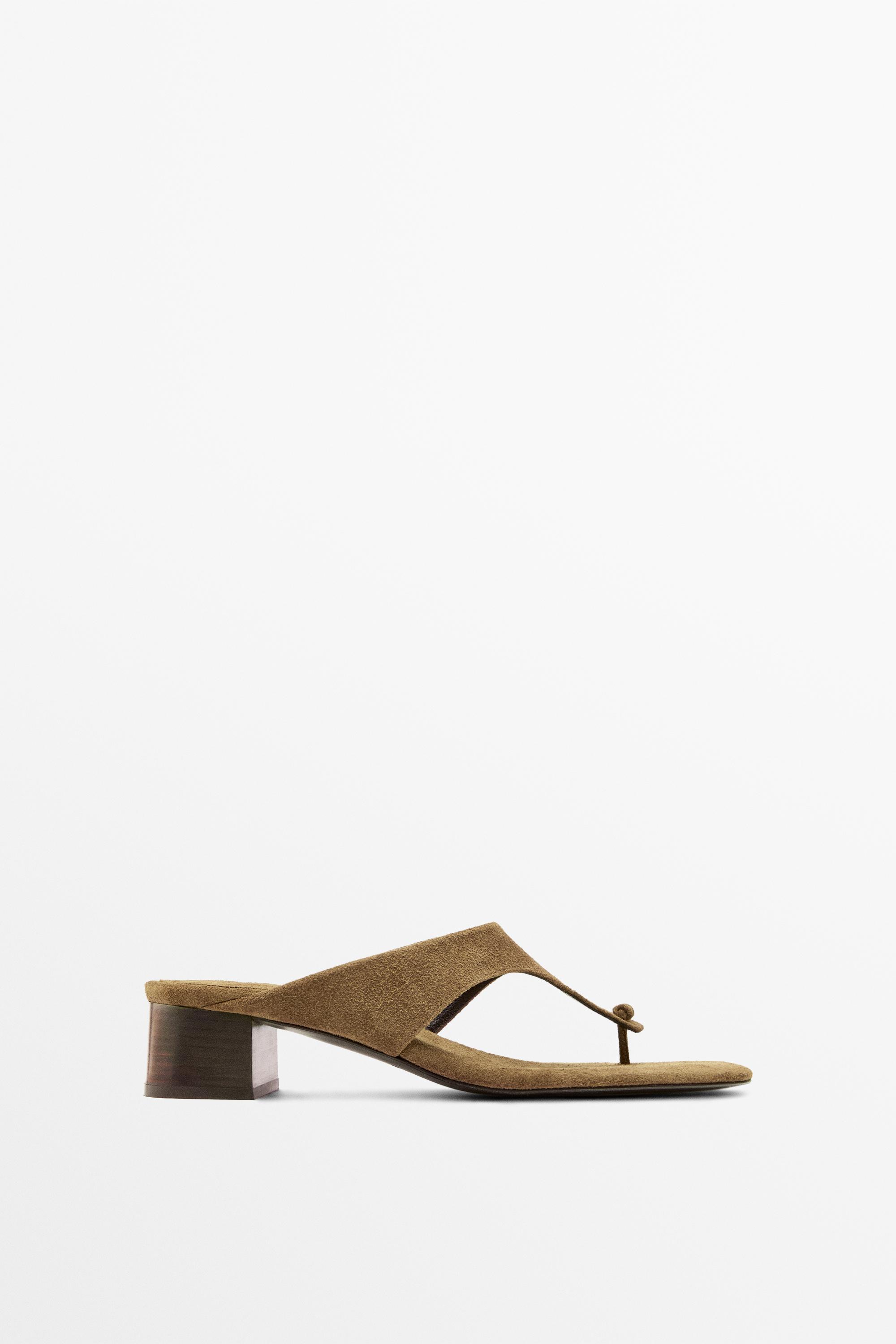 Heeled sandals with knot — CAMEL