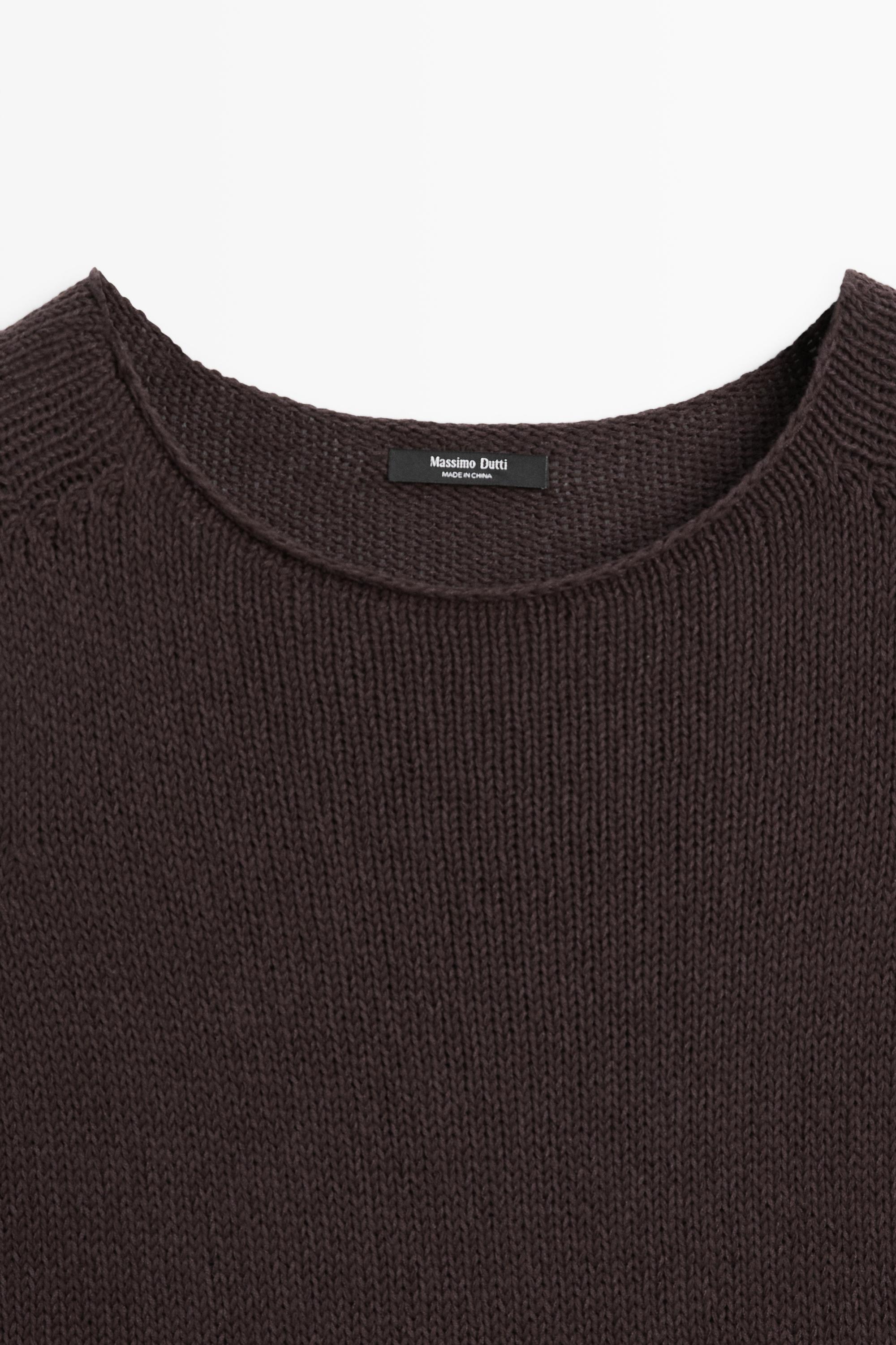 Cotton blend short sleeve knit sweater — Chocolate