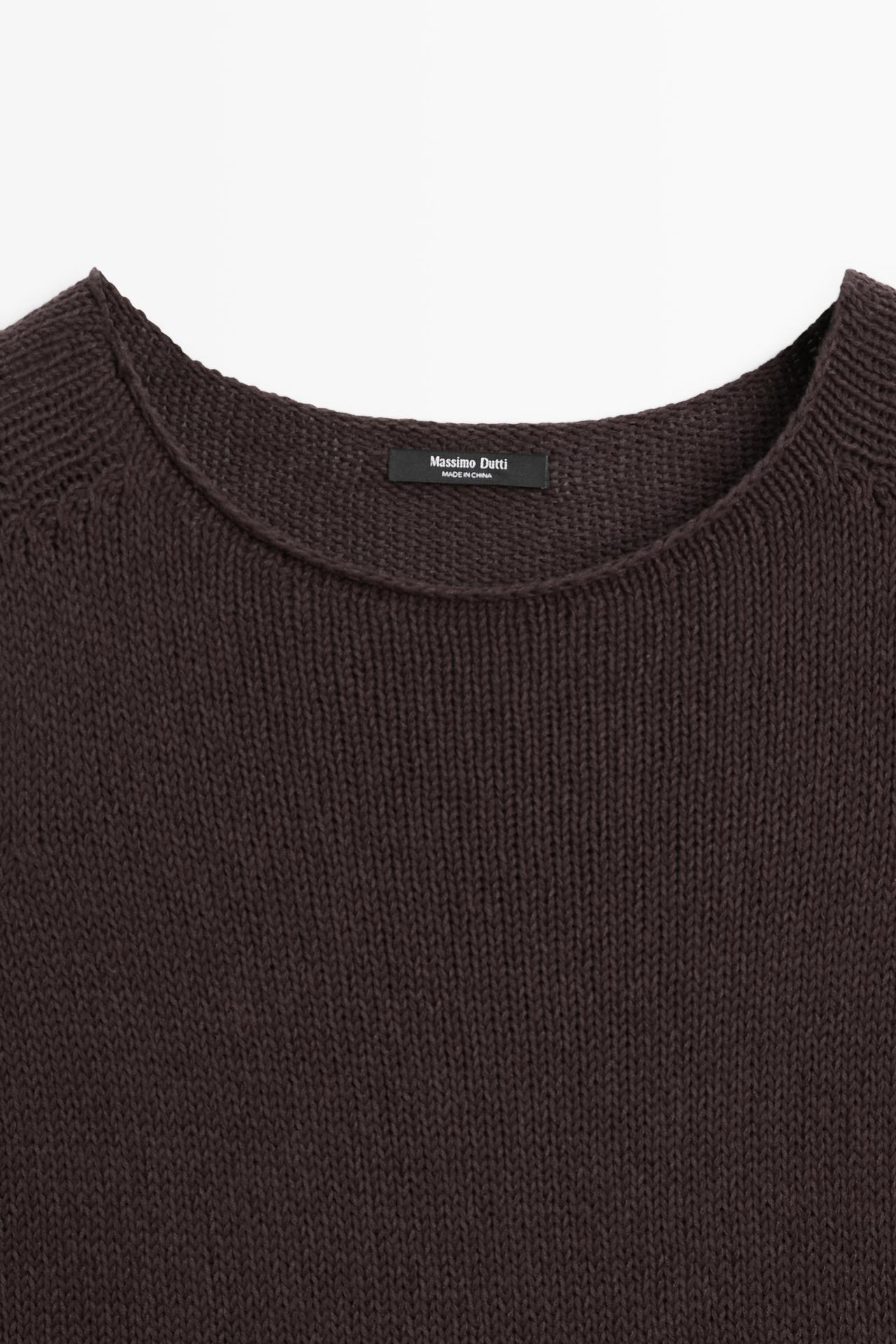 Cotton blend short sleeve knit sweater — Chocolate