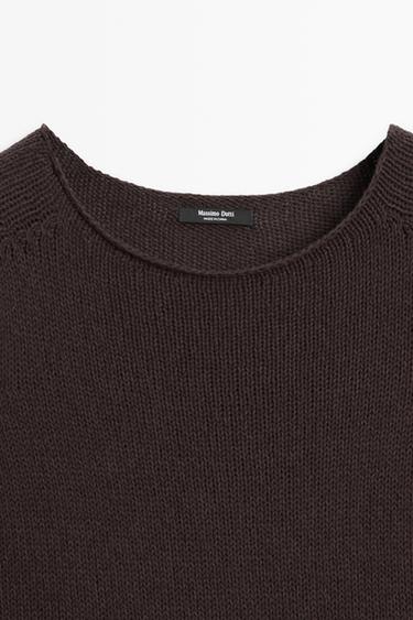 Cotton blend short sleeve knit sweater — Chocolate 4
