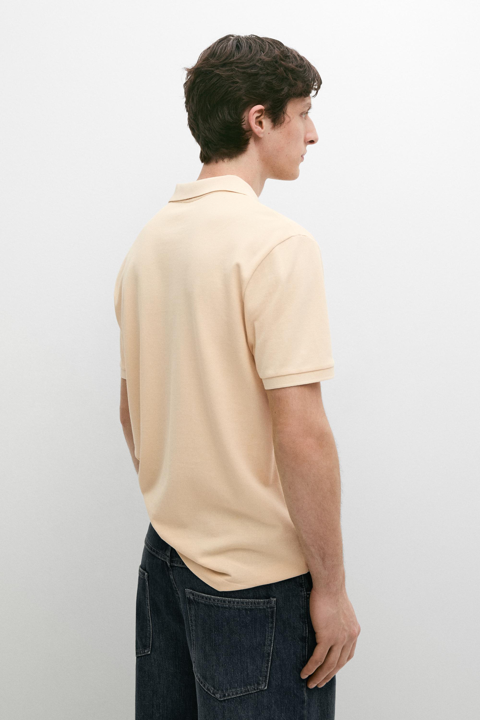 Micro-textured cotton piqué polo shirt — Vanilla