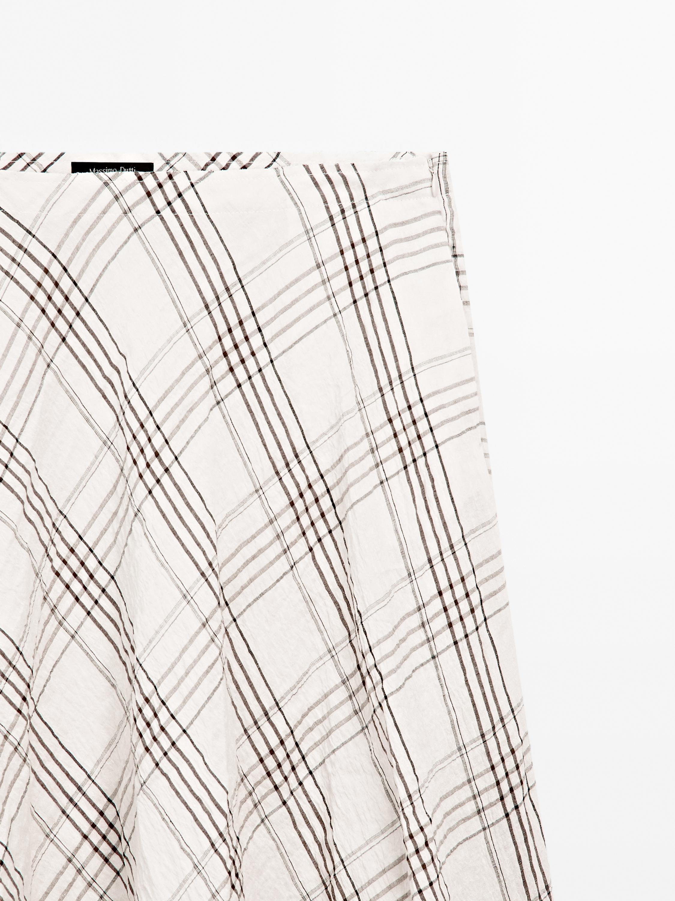 Flowing check midi skirt