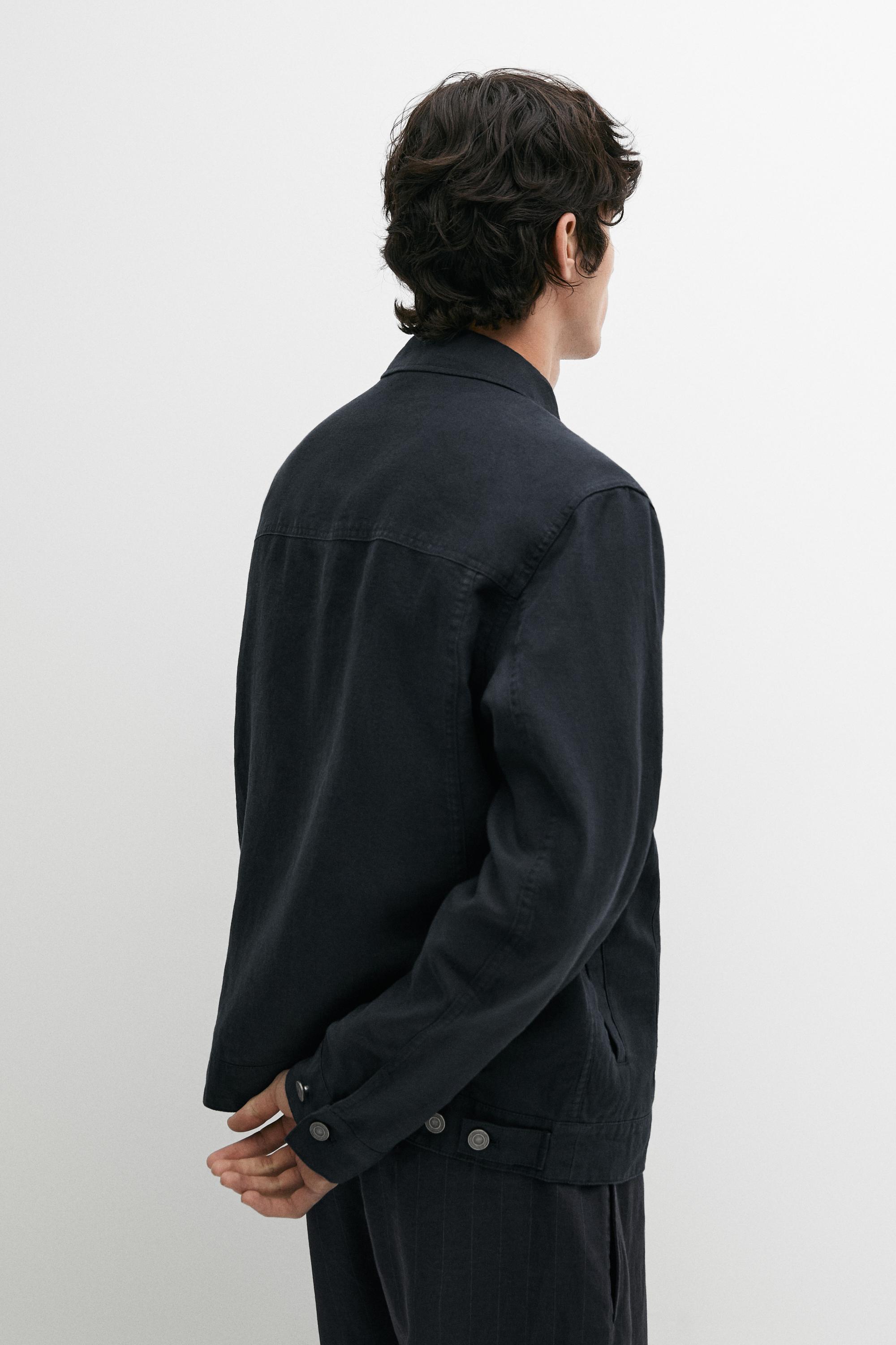 100% linen trucker jacket — NAVY BLUE