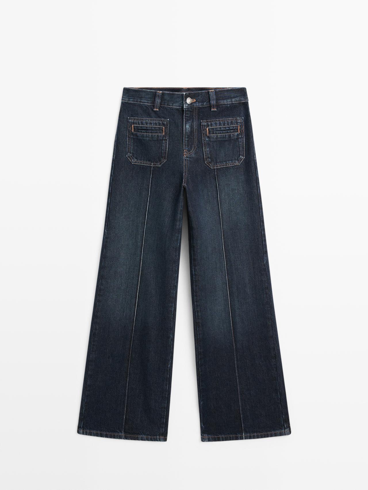 Massimo Dutti - Dame - Mid Waist Jeans Med Brede Ben - Blå - 44