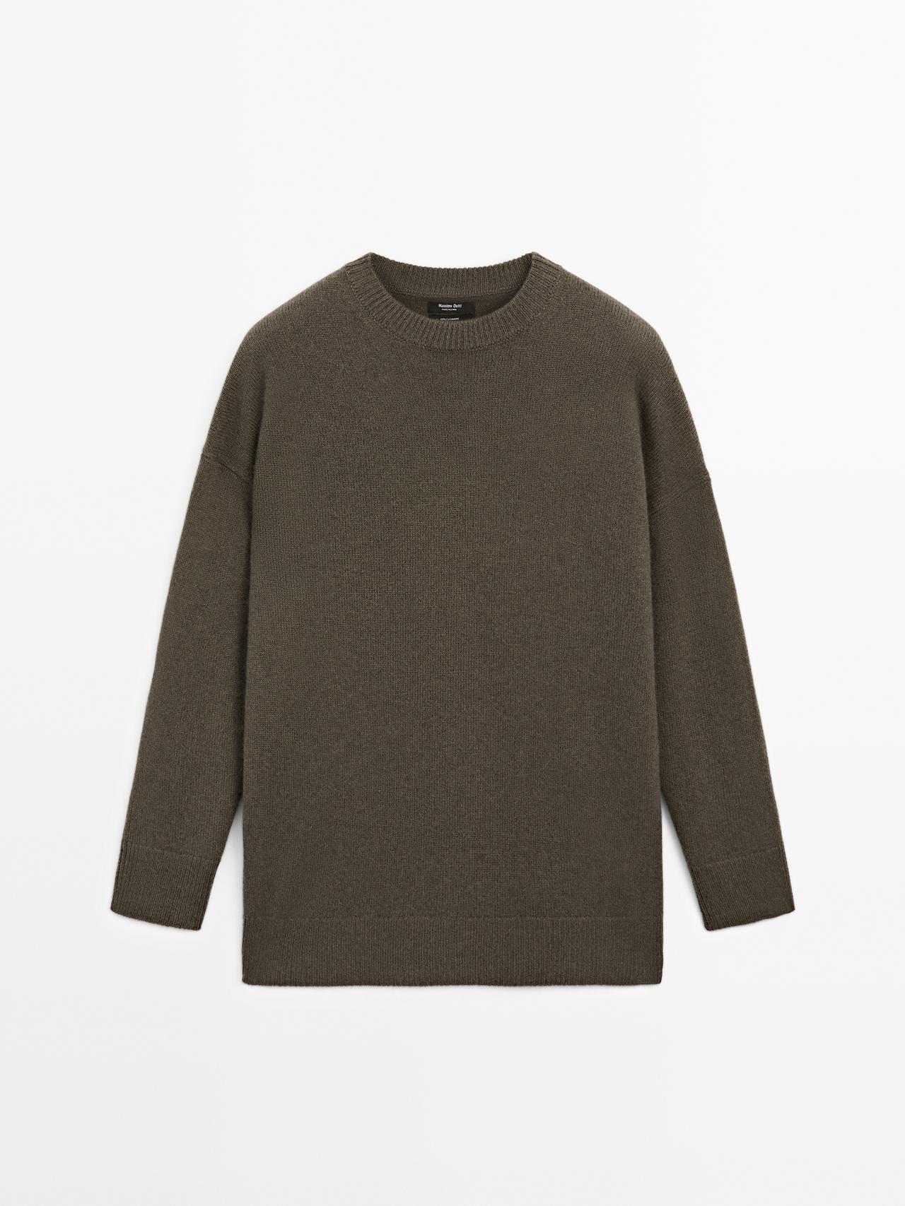 Massimo Dutti - Dame - Oversize Striktrøje I 100 % Kashmir - Brun - S