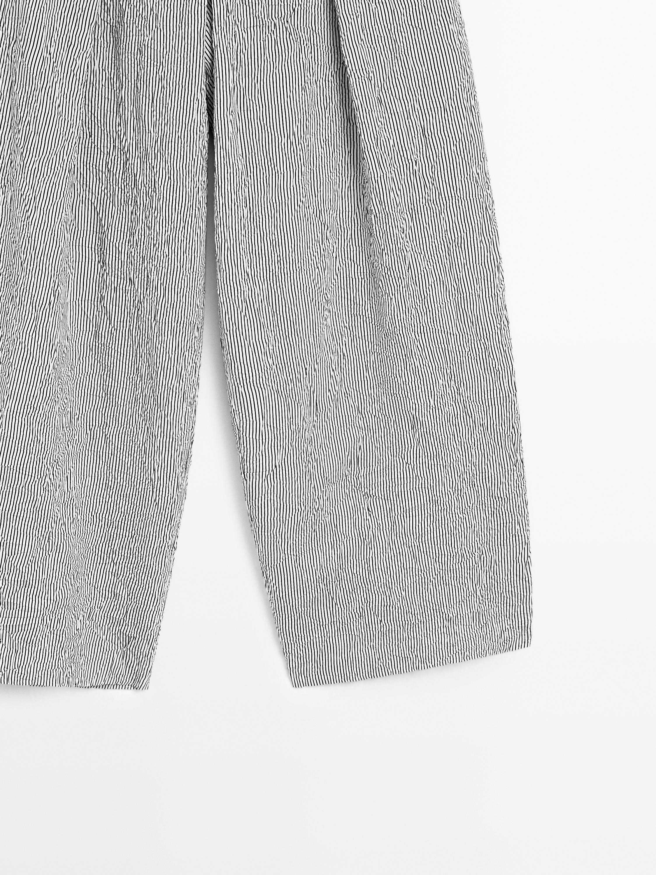 Striped voluminous fabric trousers