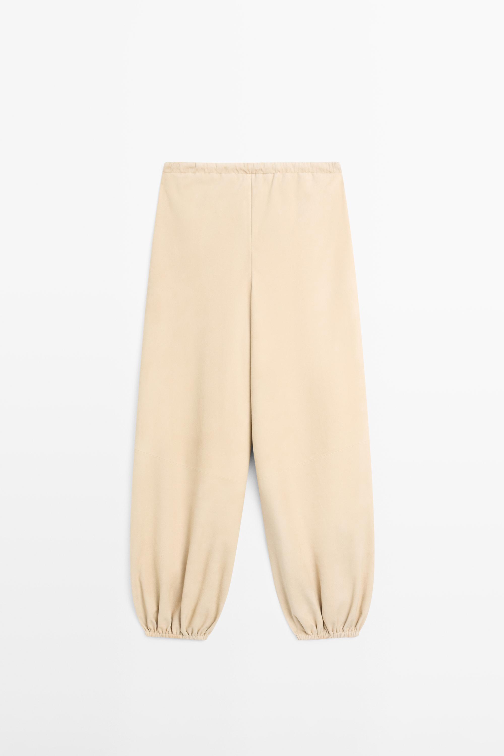 Suede leather sarouel trousers — Vanilla