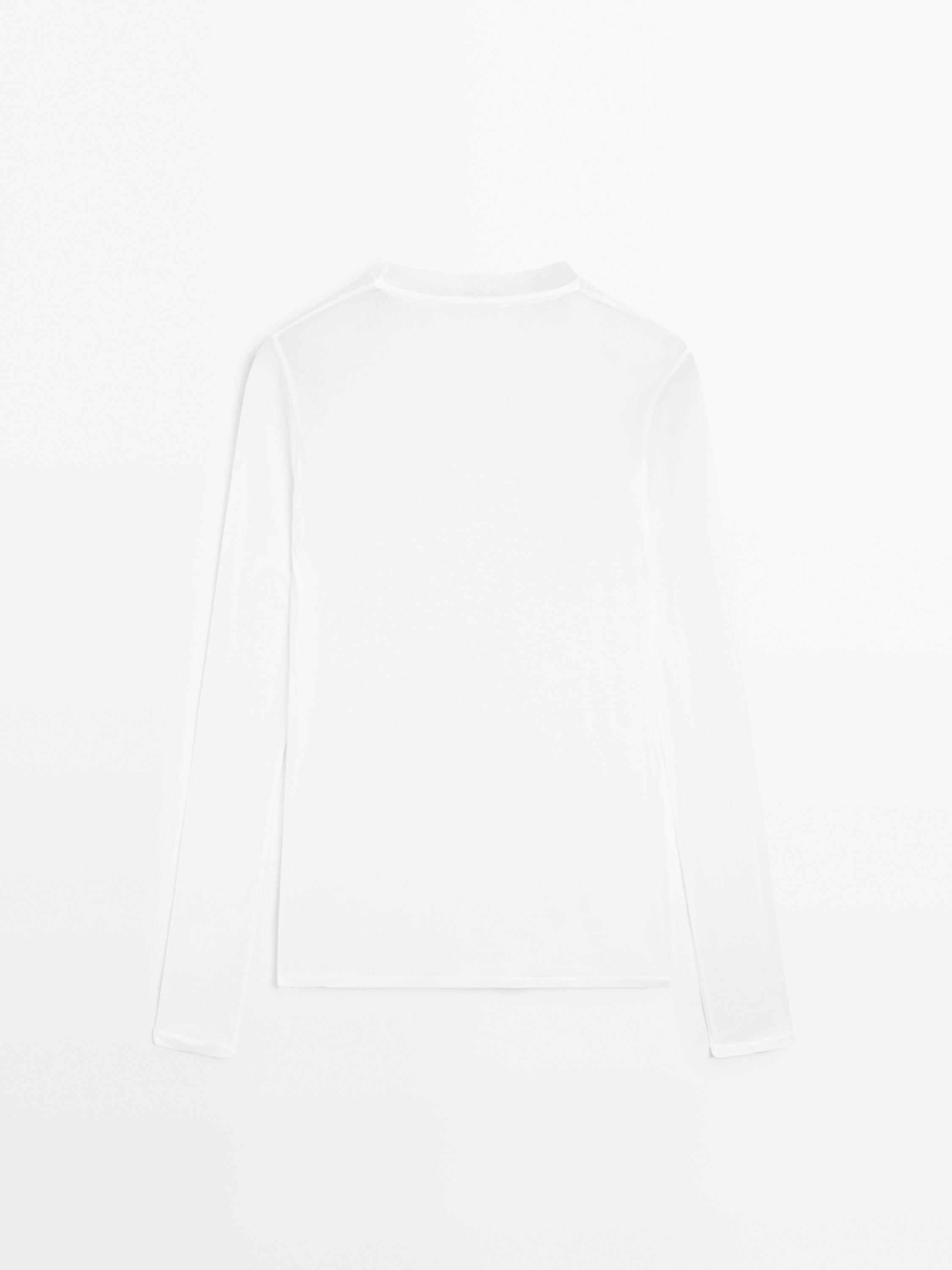 100% cotton semi-sheer T-shirt with collar detail — Off white