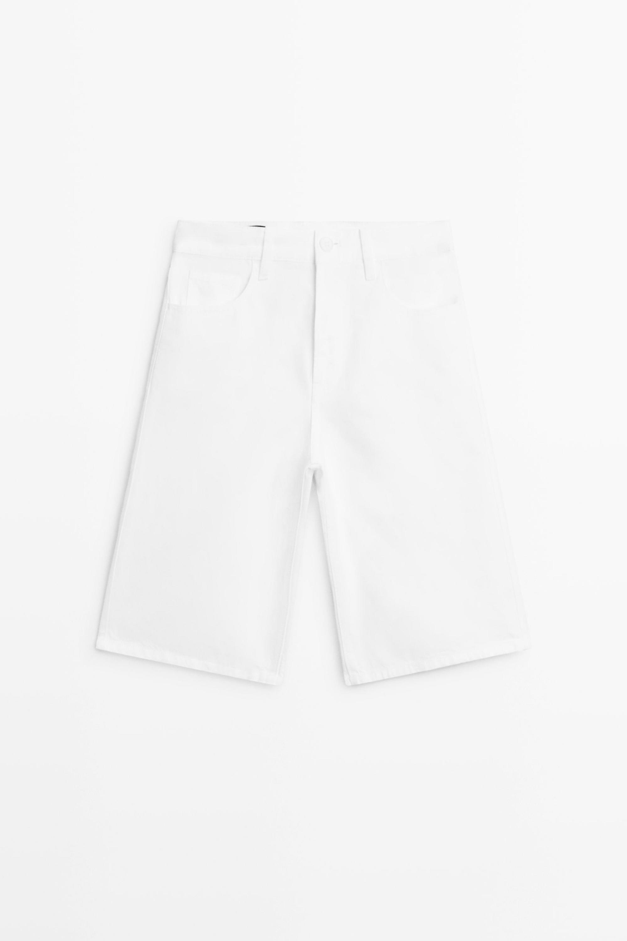 Cotton and linen blend Bermuda shorts — Off white