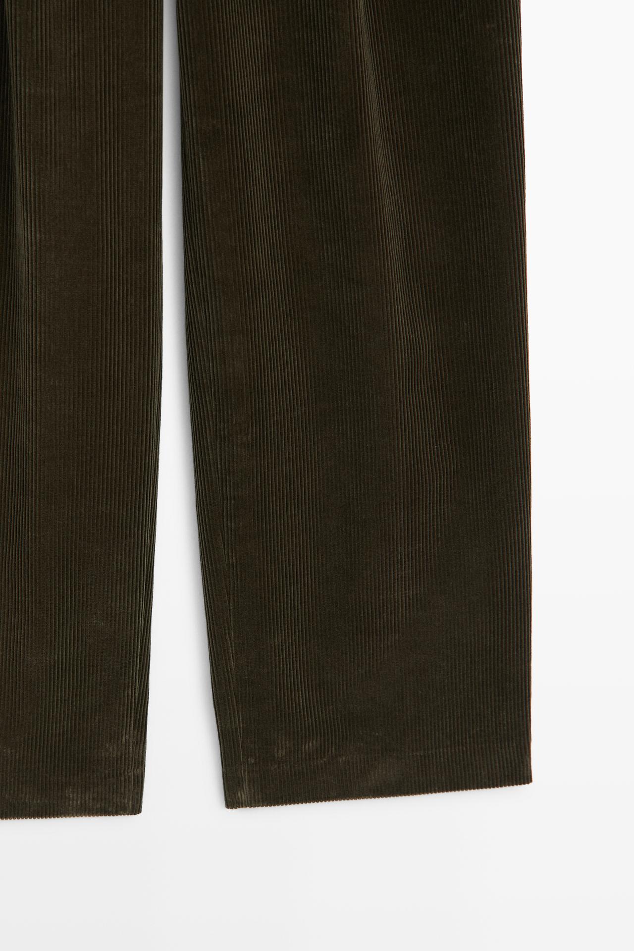 Wide-leg corduroy pants with darts — KHAKI