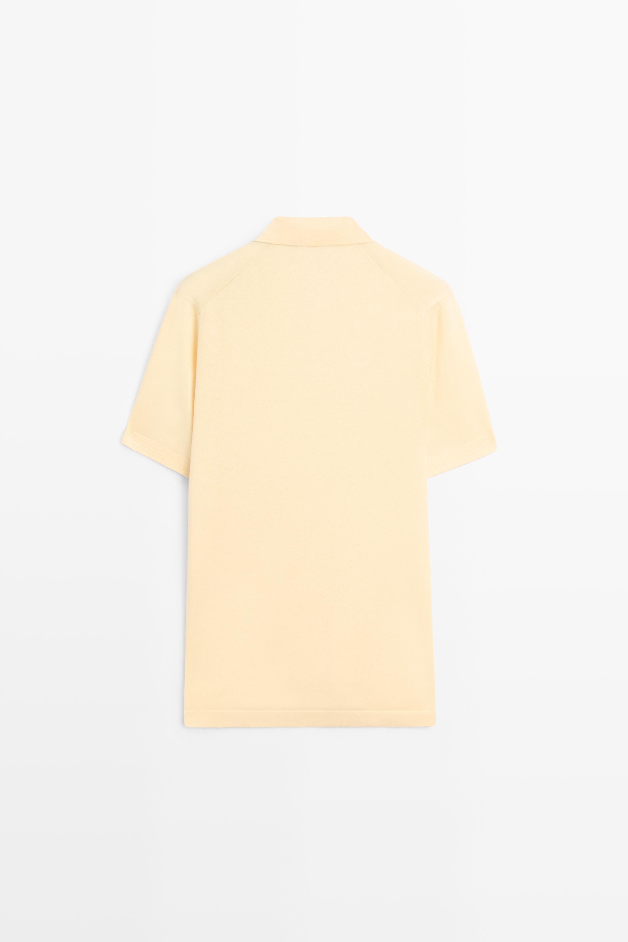 Cotton and linen knit polo sweater — Yellow