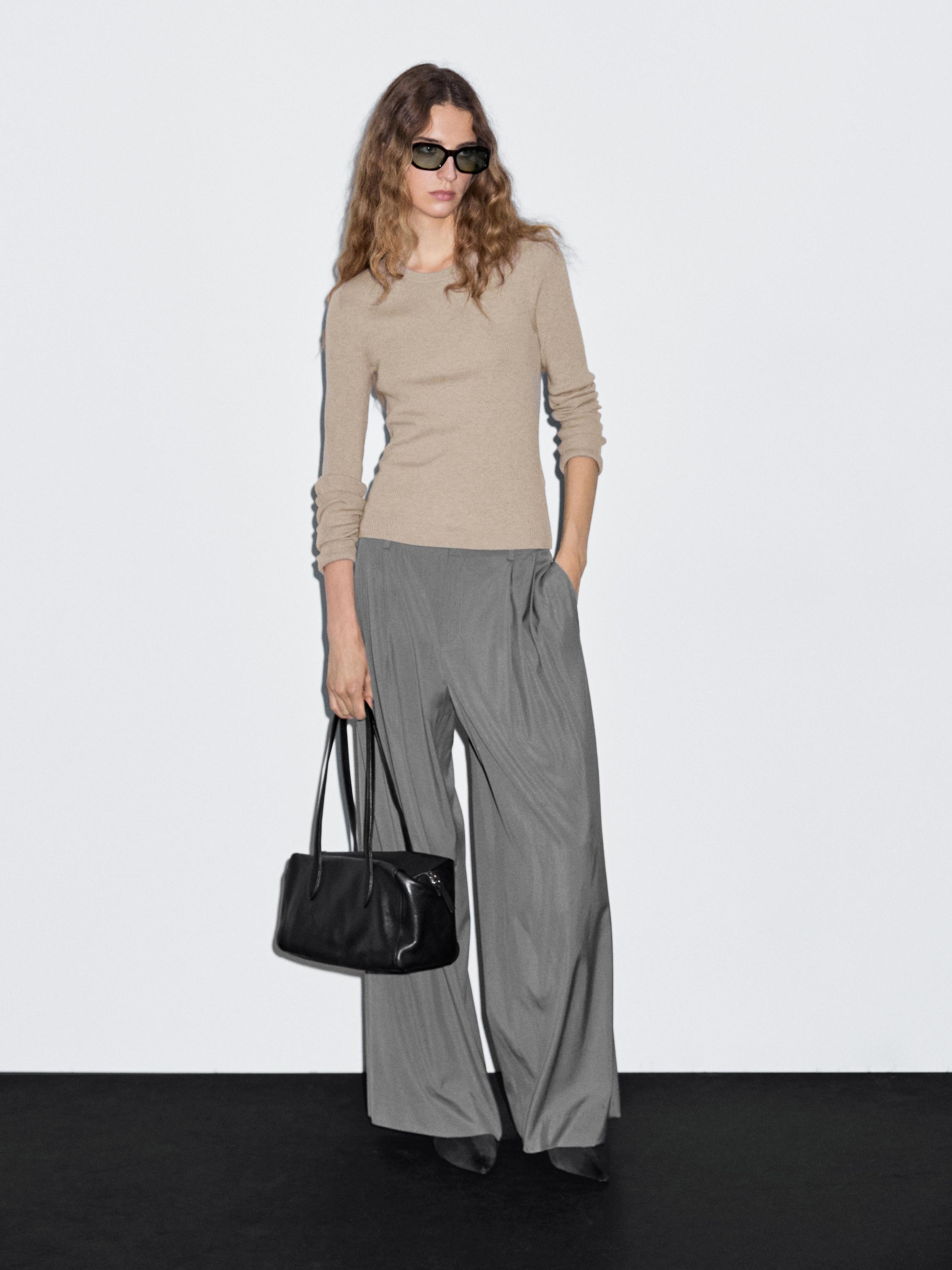 Ribbed knit wool blend sweater