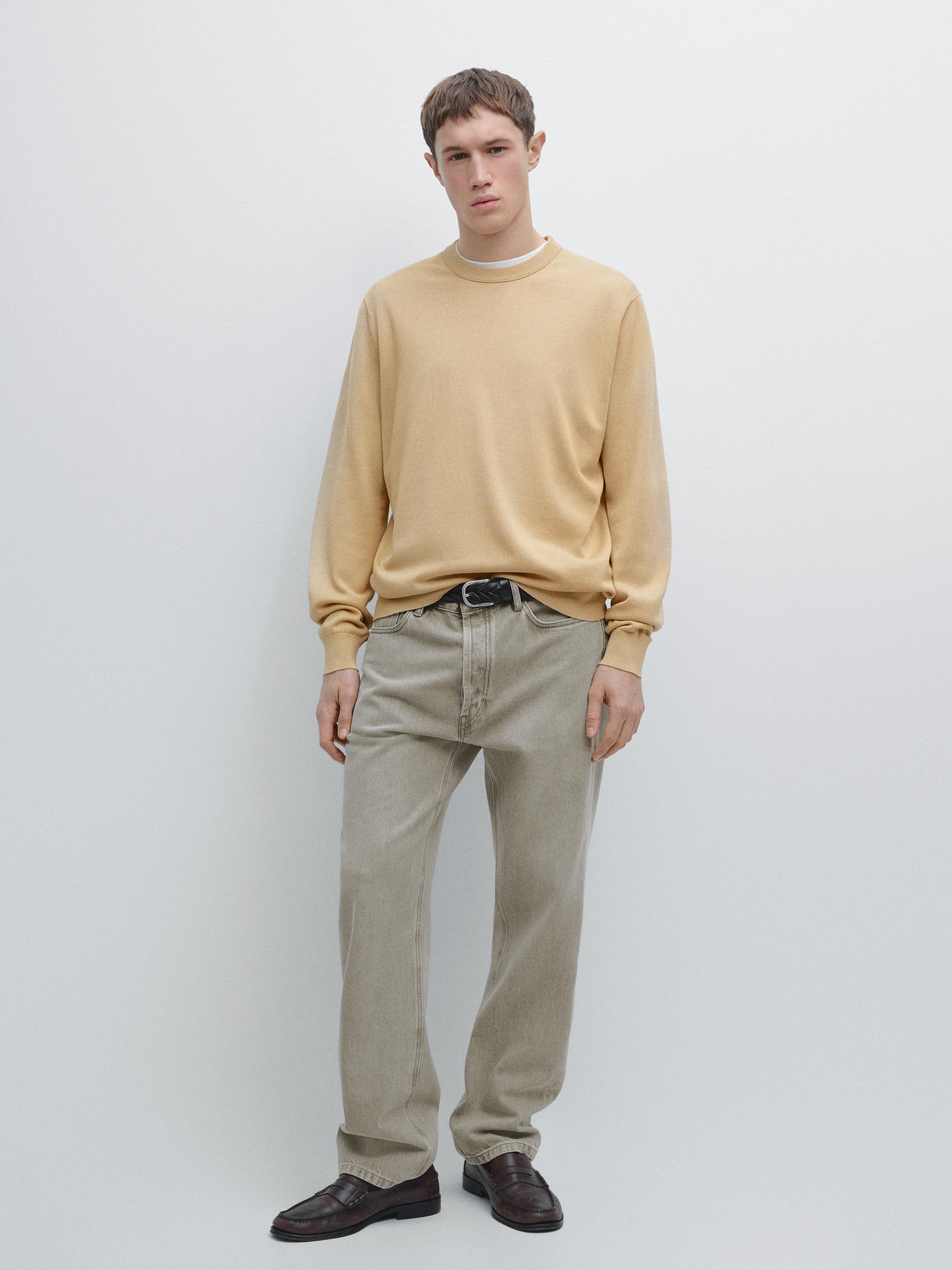 Cotton blend knit sweater — Sand beige
