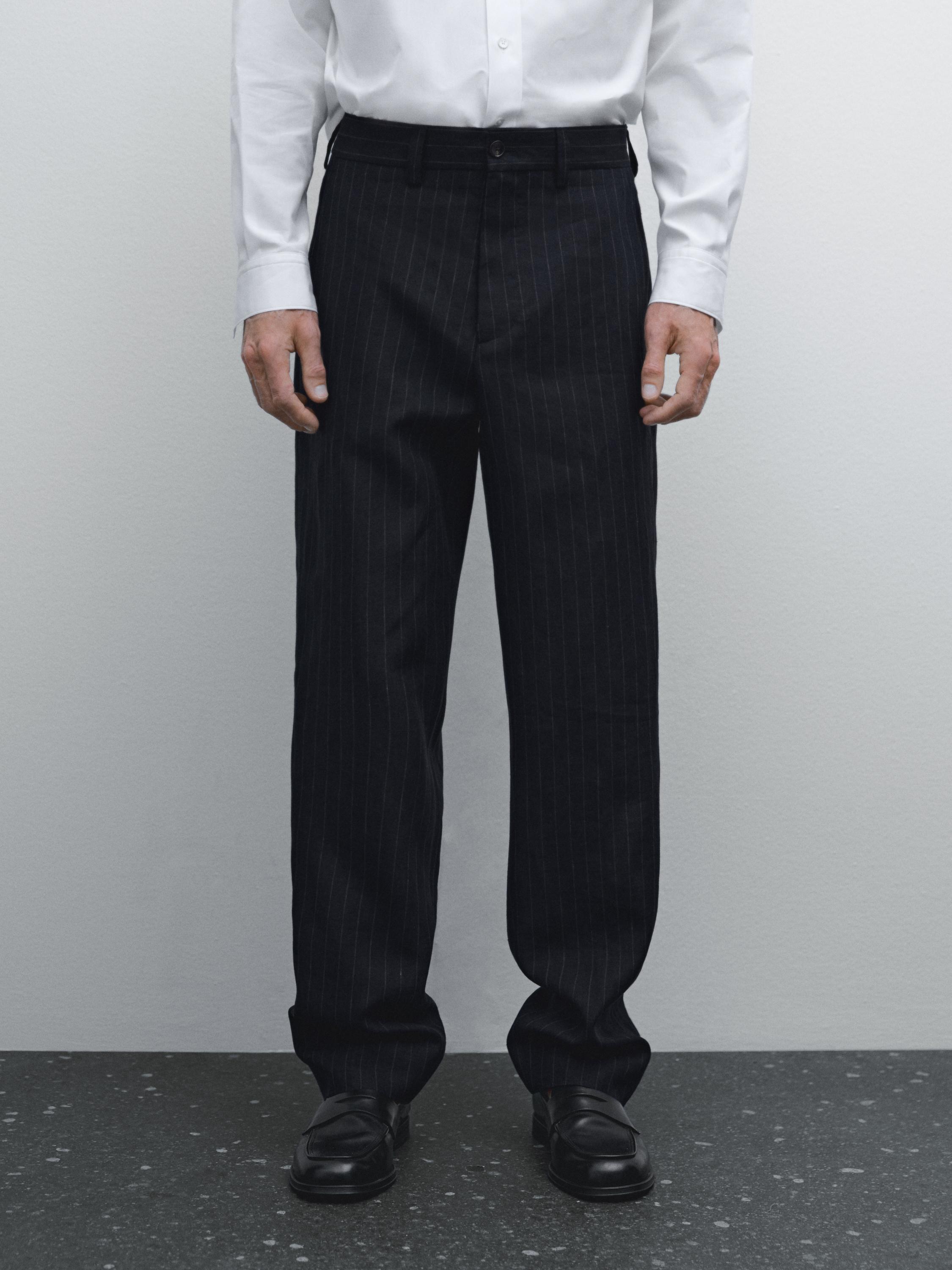 100% linen striped trousers