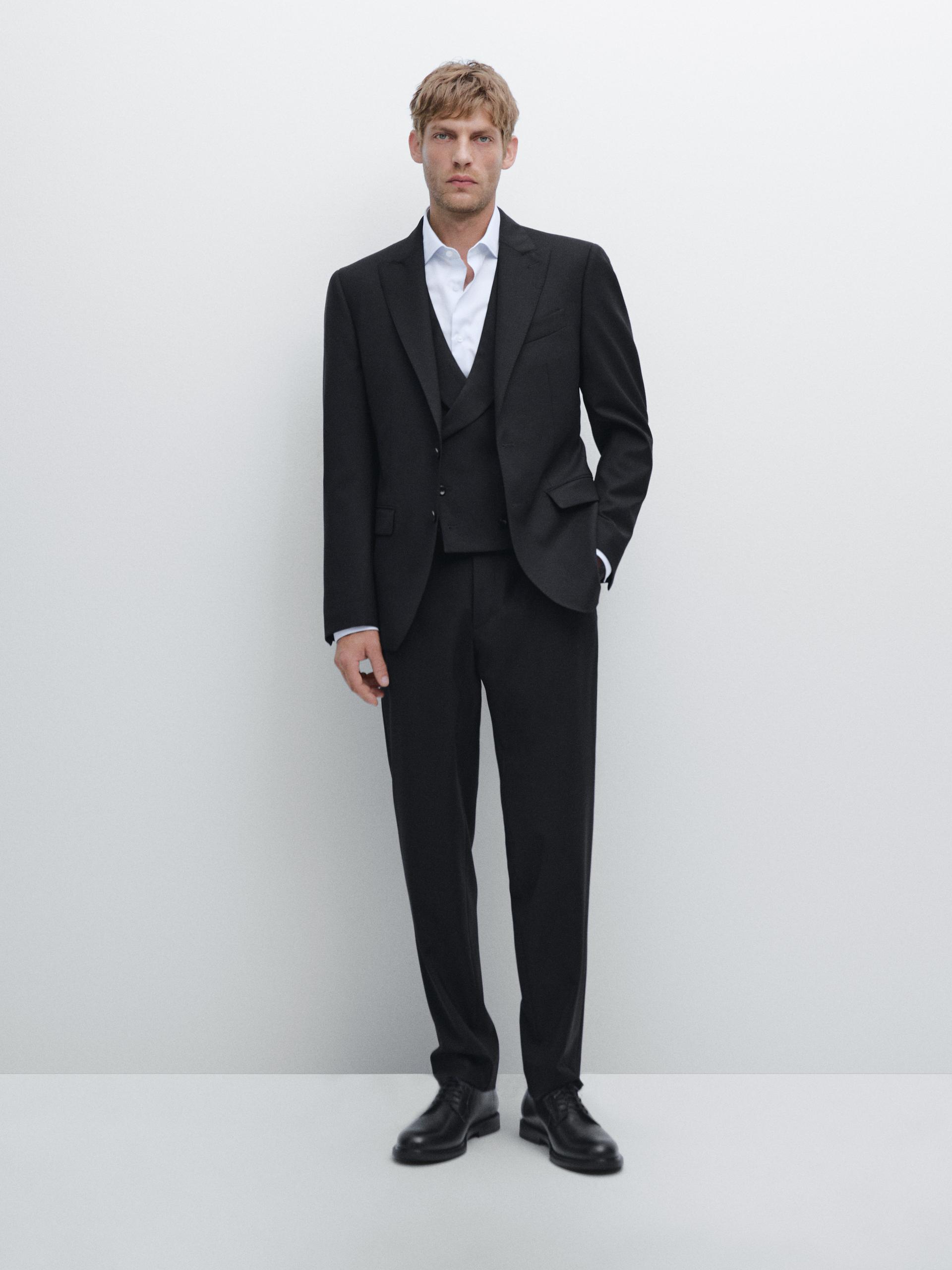 Pantaloni Da Abito In Misto Lana - Blu Marino - 40 (It 46) - Massimo Dutti - Maschile