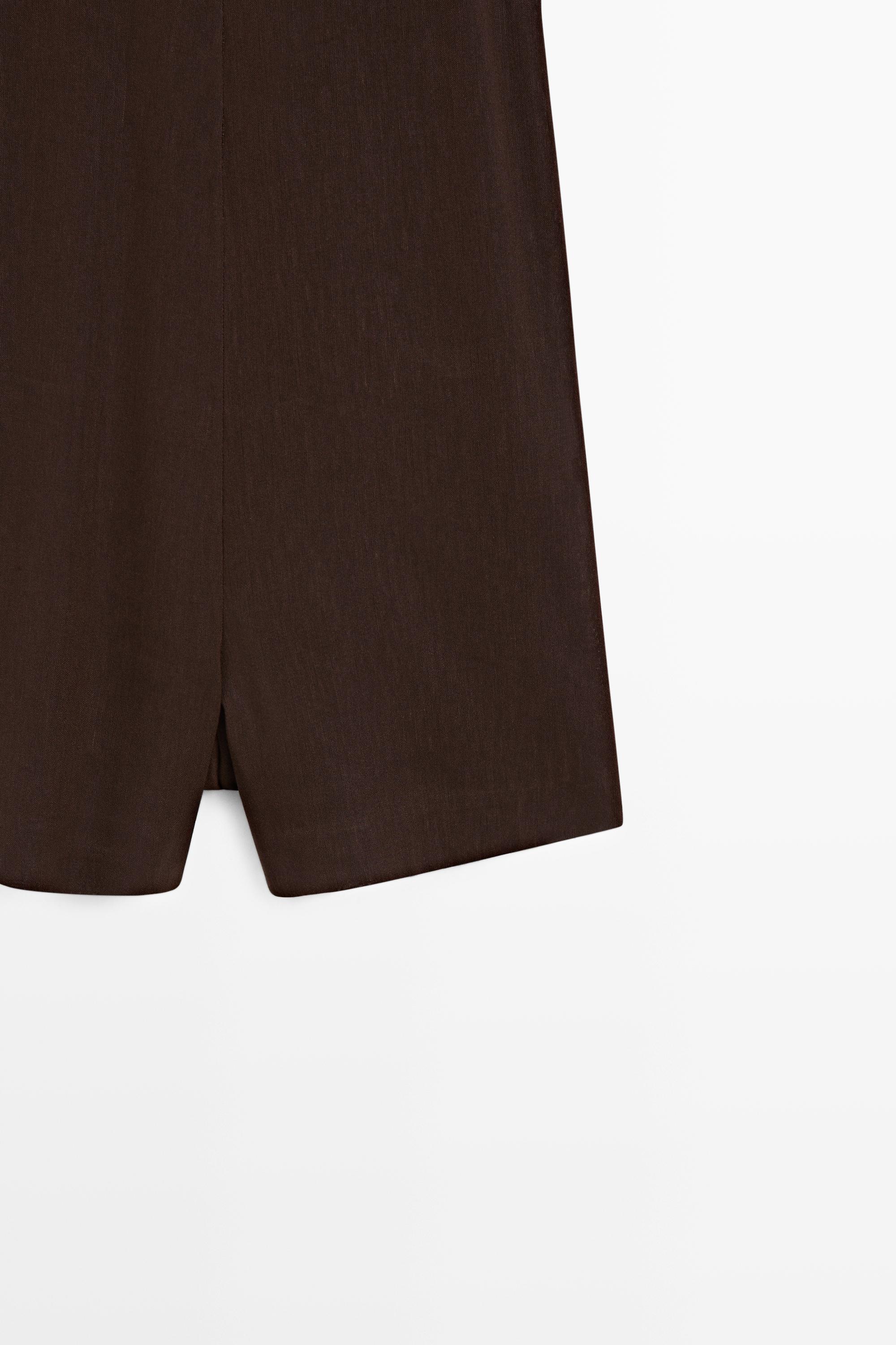 Flowing linen blend playsuit dress — Chocolate