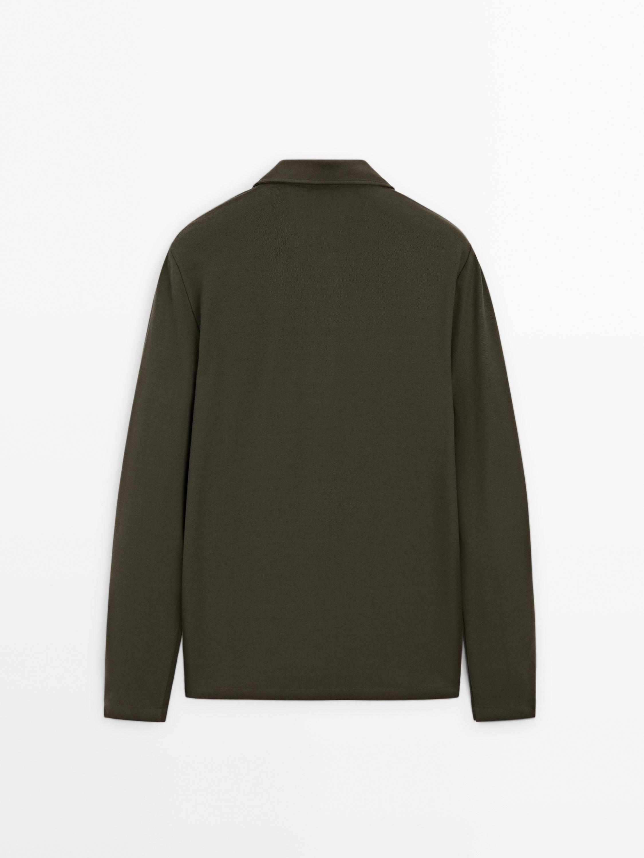 Cotton blend knit polo sweater