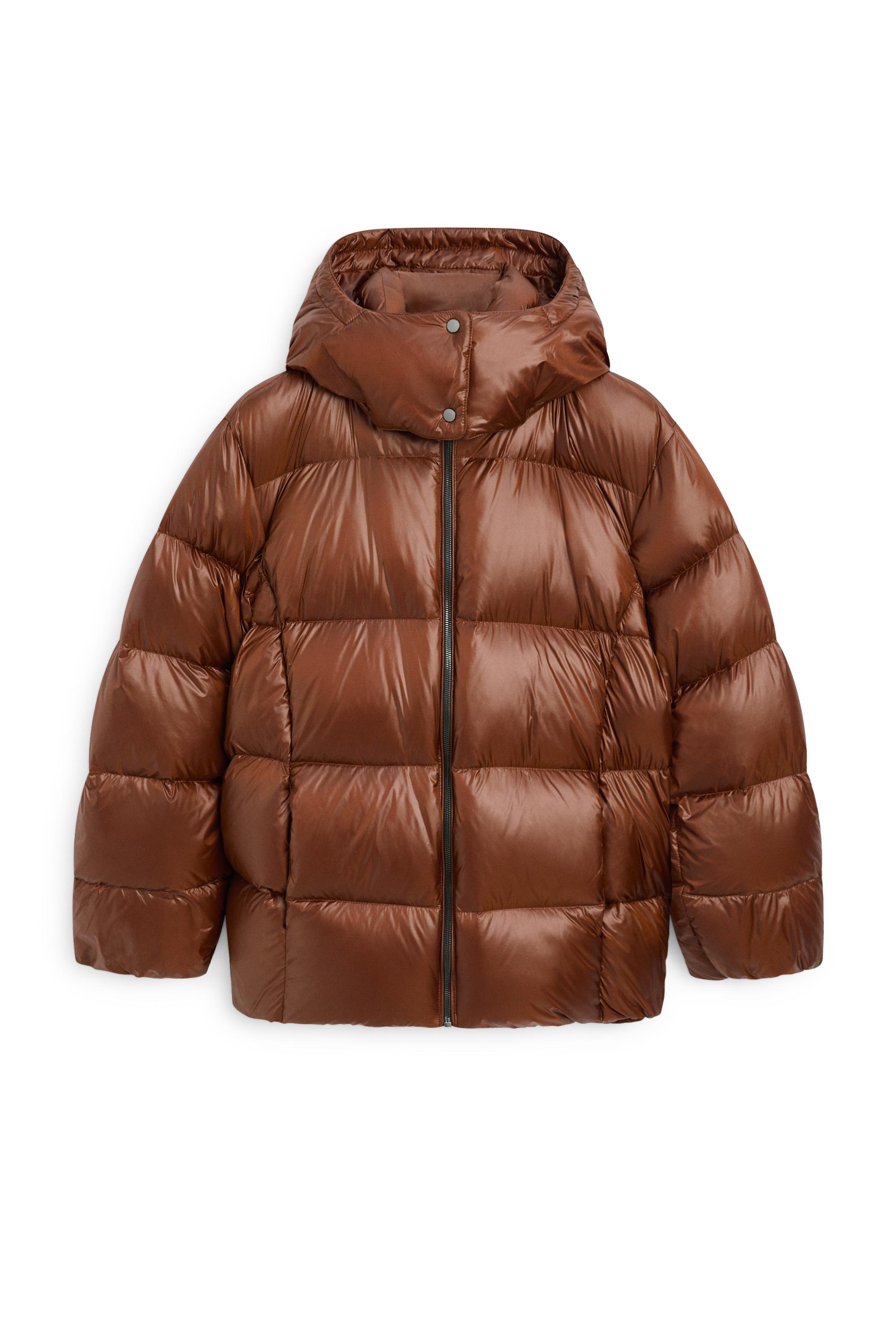 Satin finish down jacket — Caramel