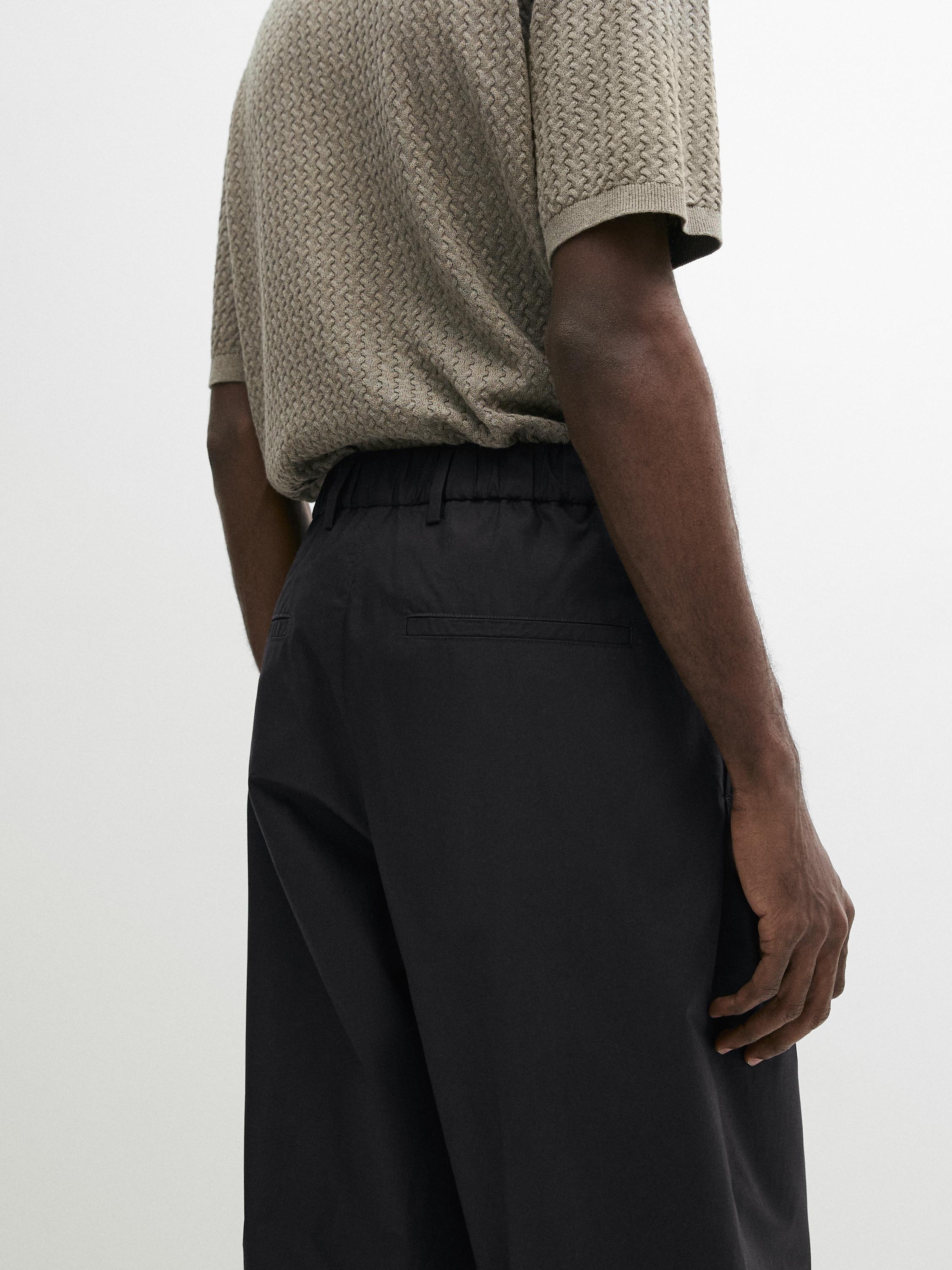 Cotton trousers with double darts — NAVY BLUE