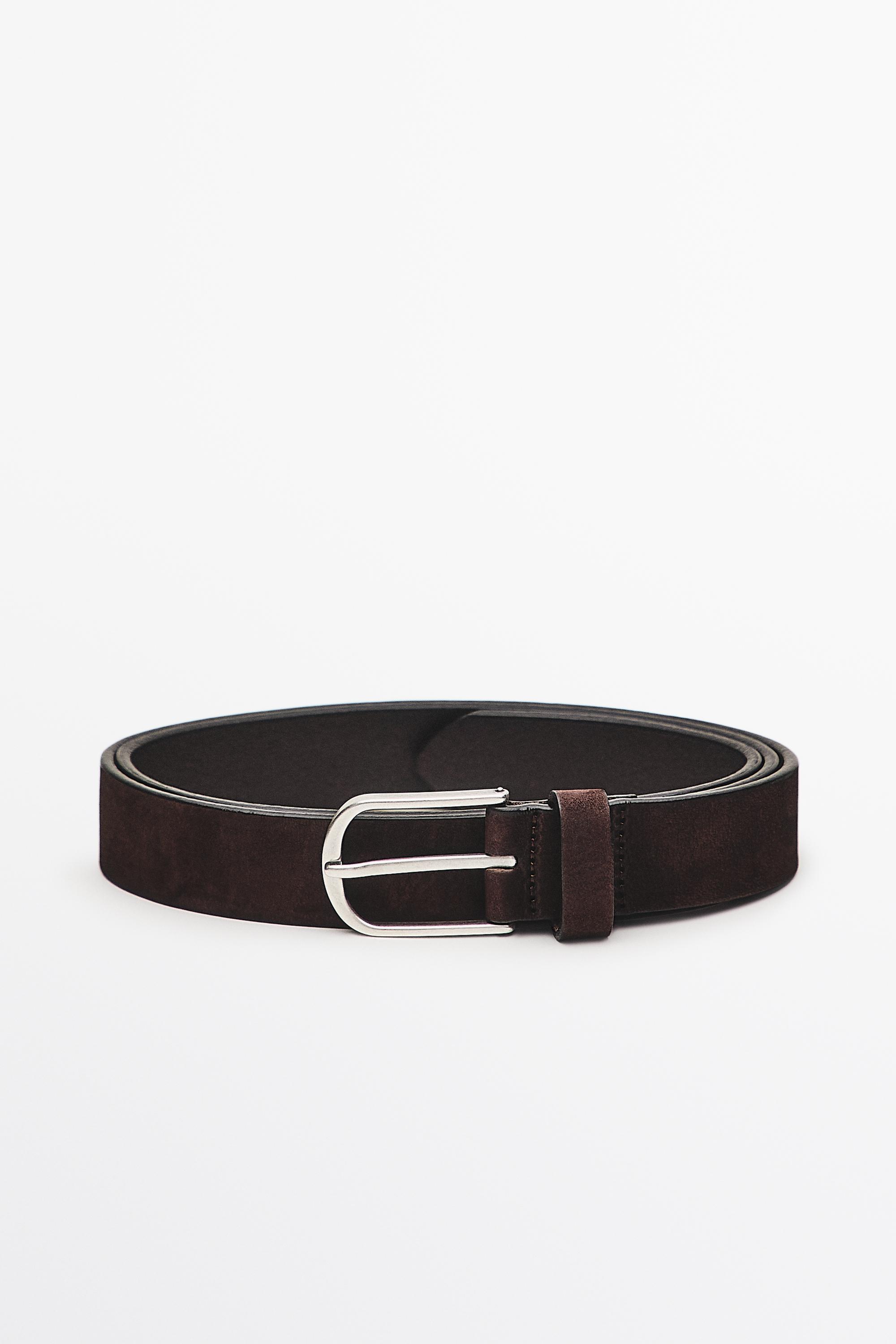 Nubuck leather belt — BROWN