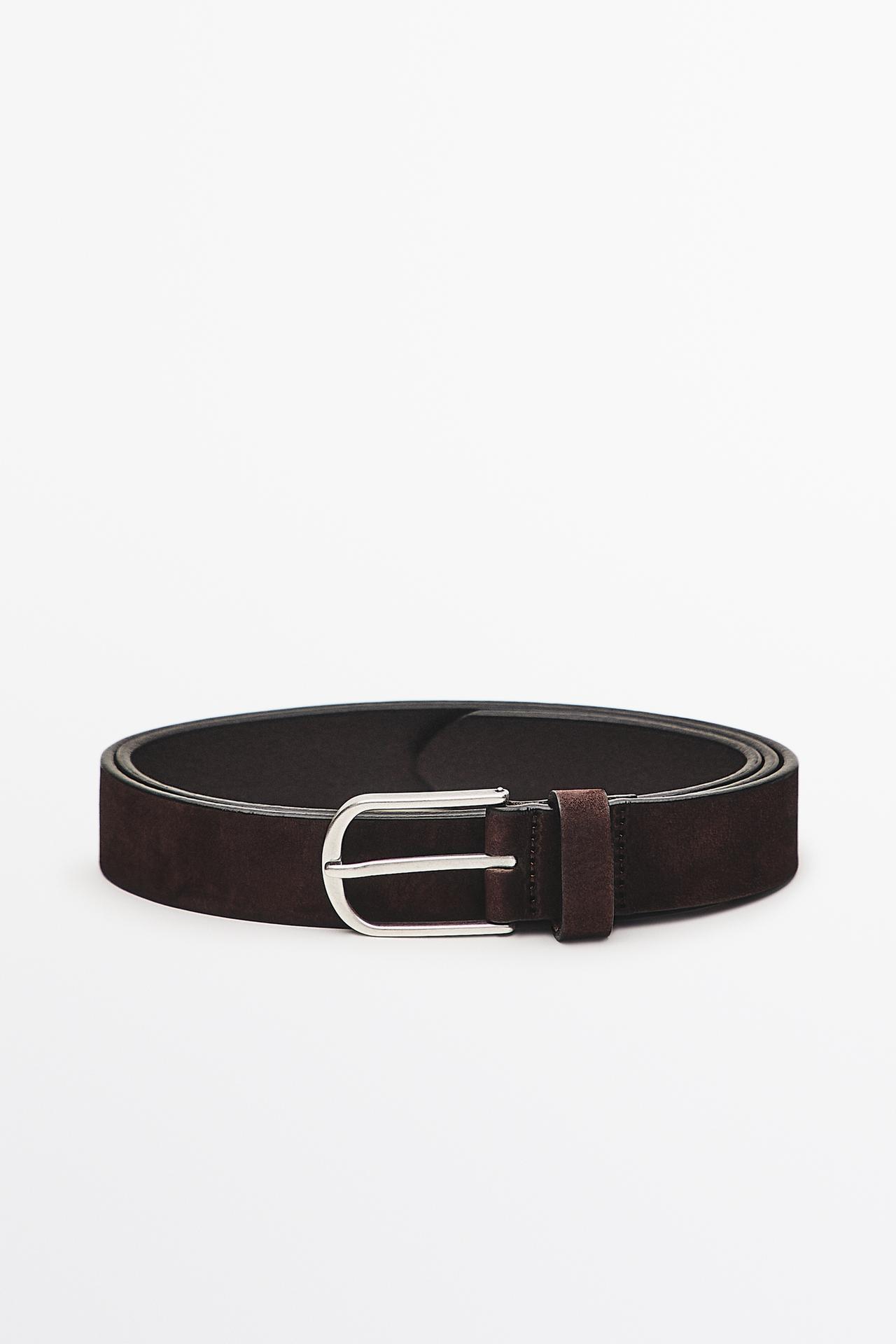 Nubuck leather belt — BROWN
