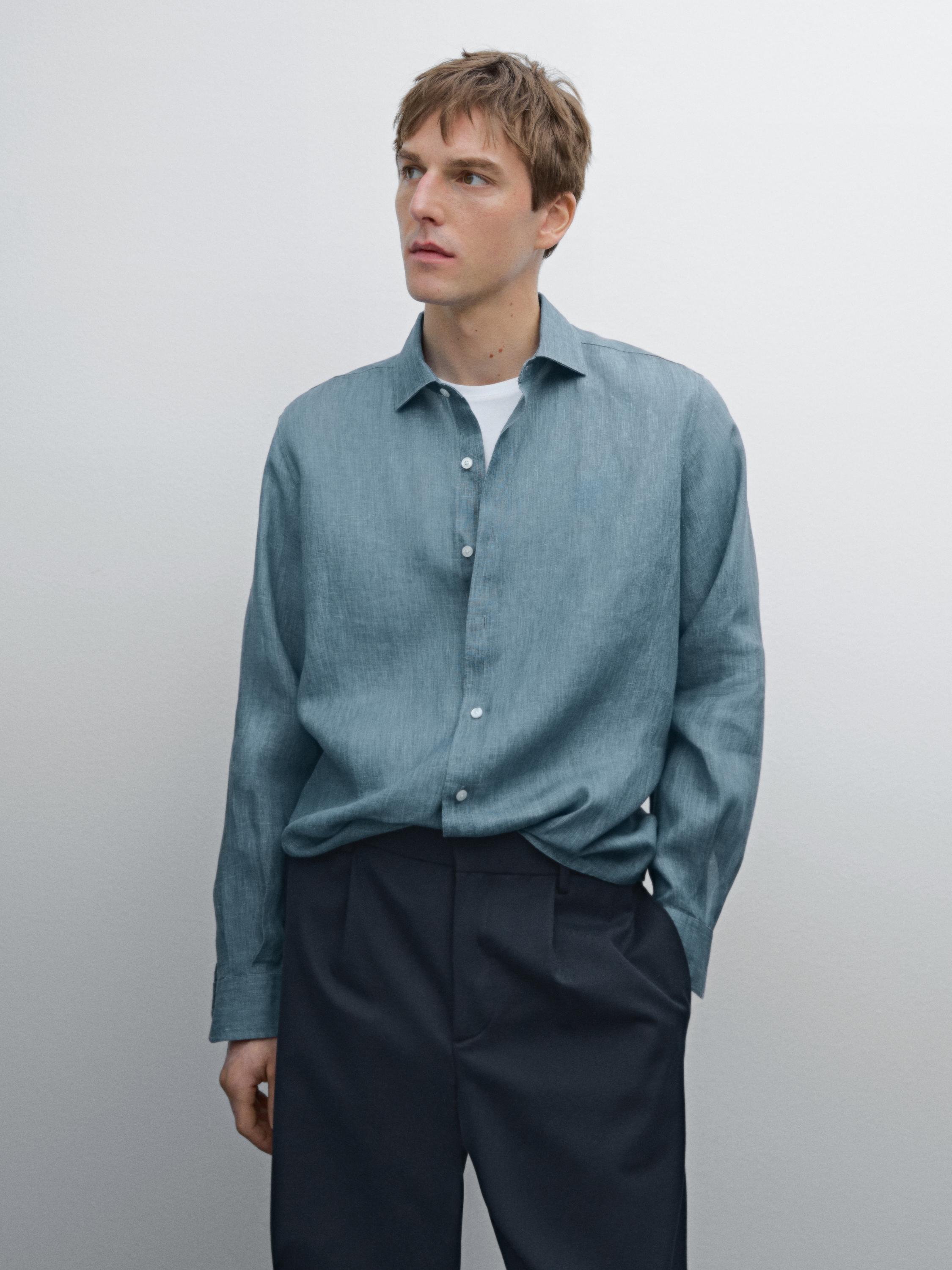 Лека риза със стандартна кройка от 100% лен