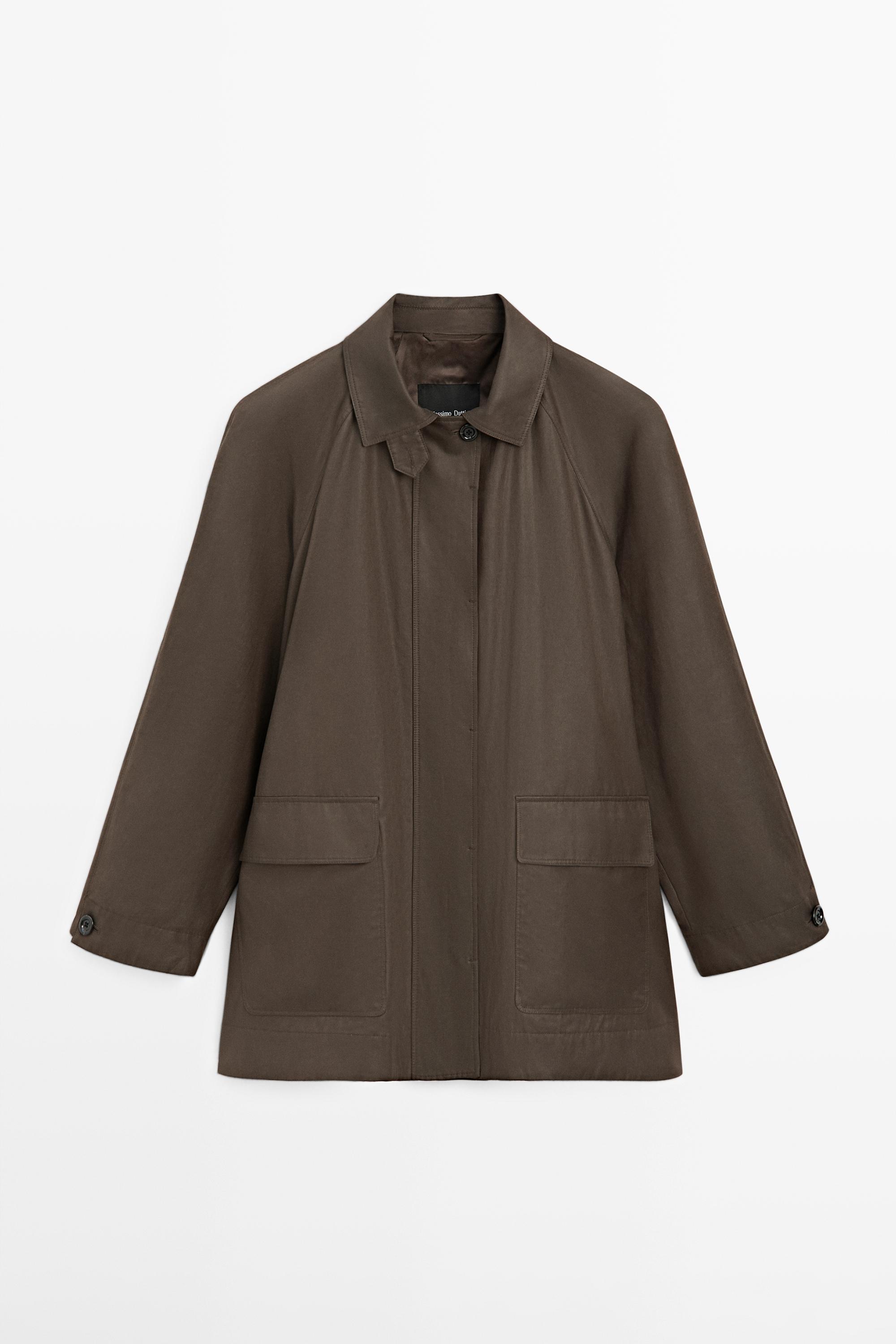 Long parka with pocket details — MOLE BROWN