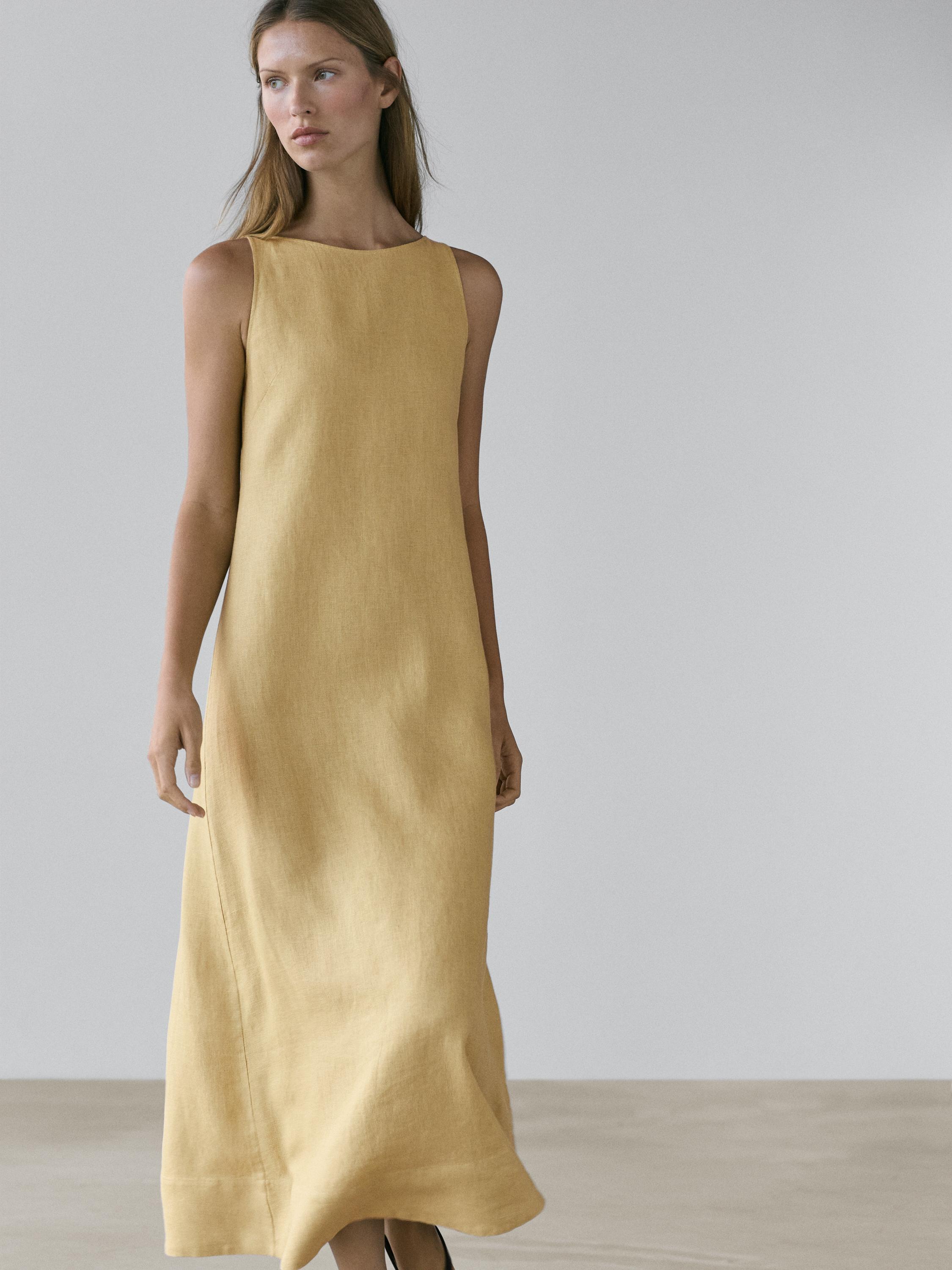Linen halter midi dress  Lime, Chocolate  Dress | Massimo Dutti