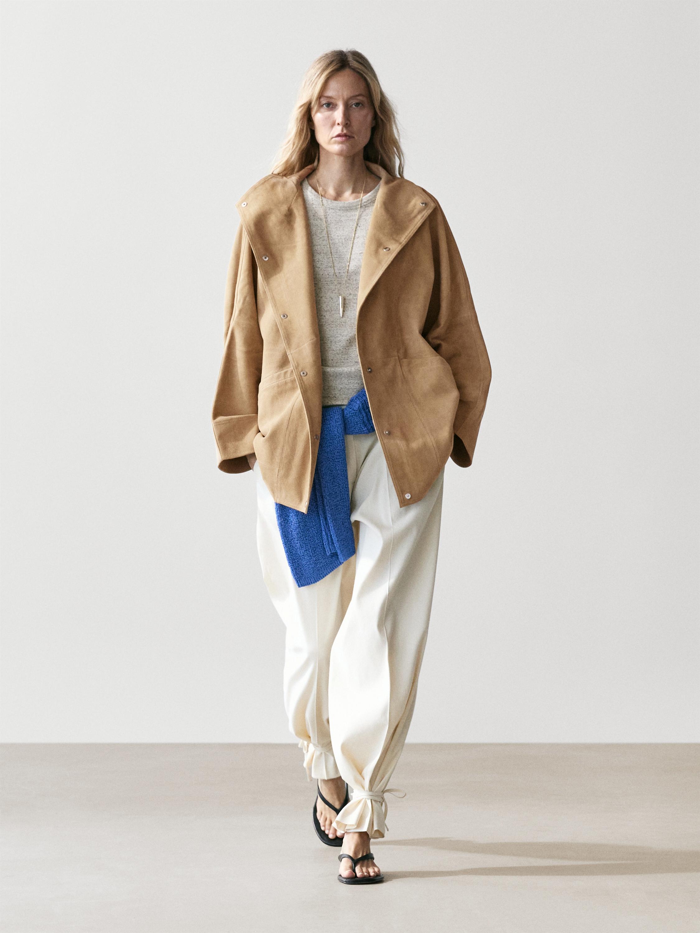 Oversize suede leather jacket — SAND