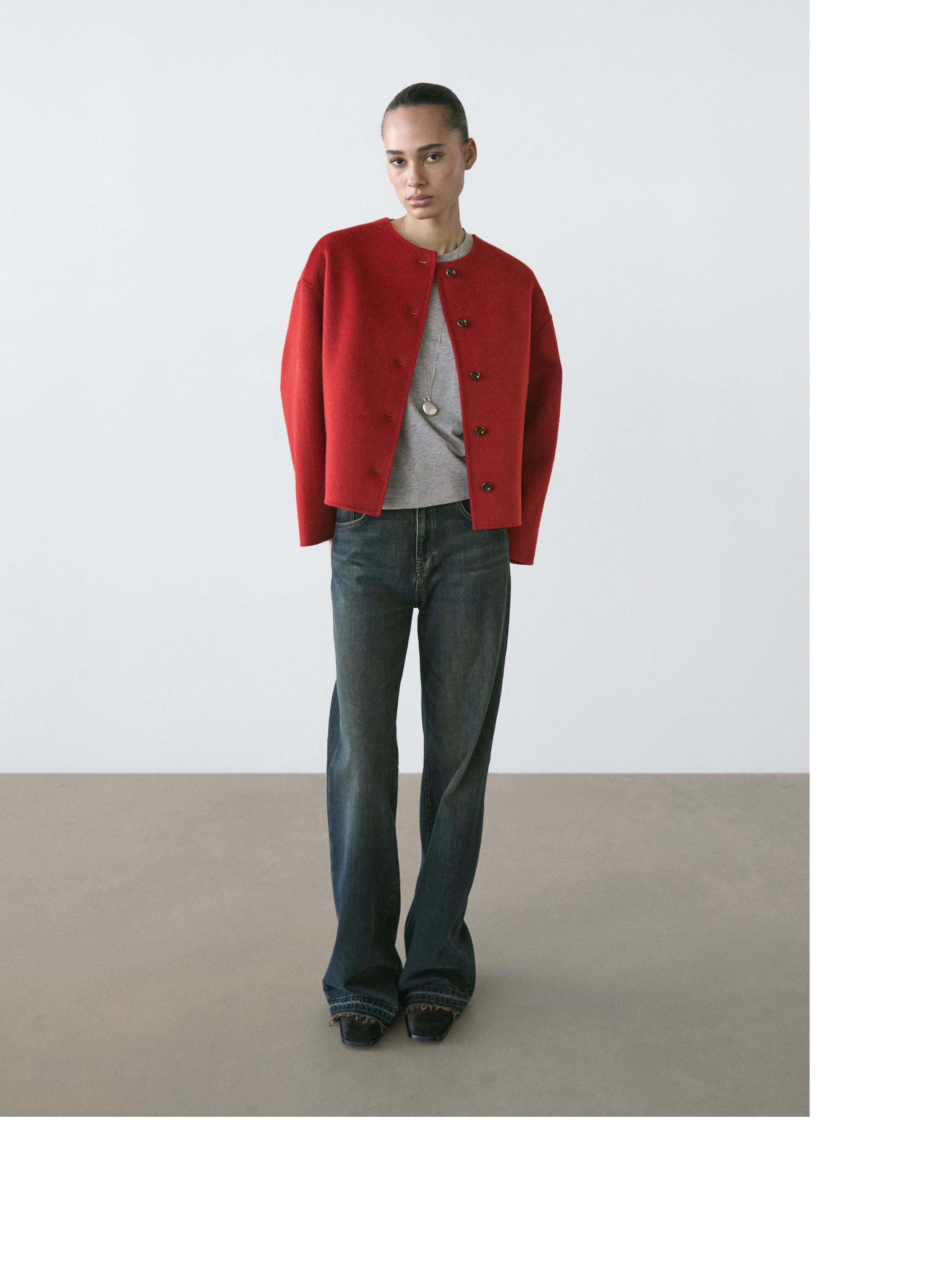 Wool blend jacket with seams — RED
