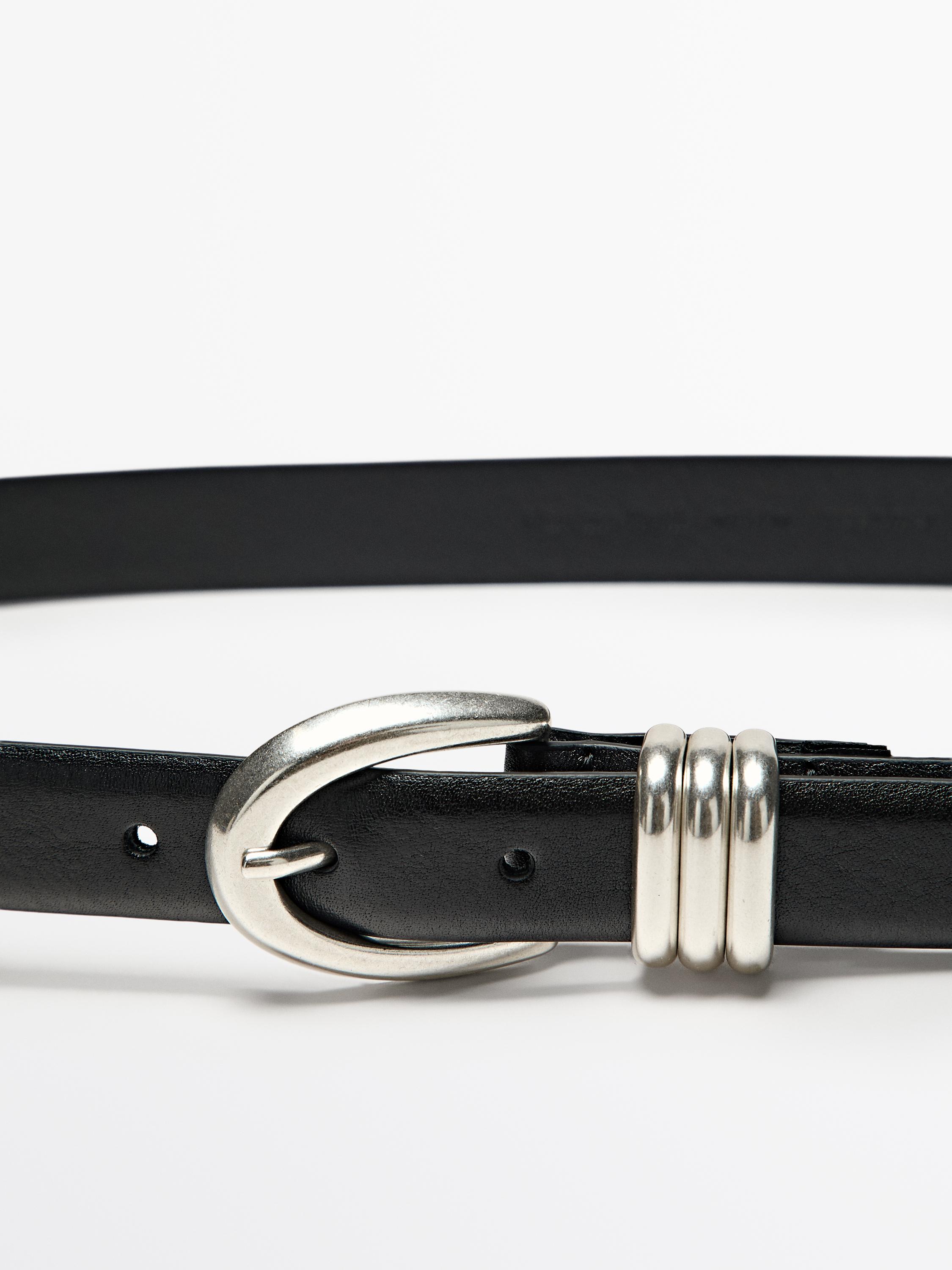 Nappa leather belt with metal detail — BLACK