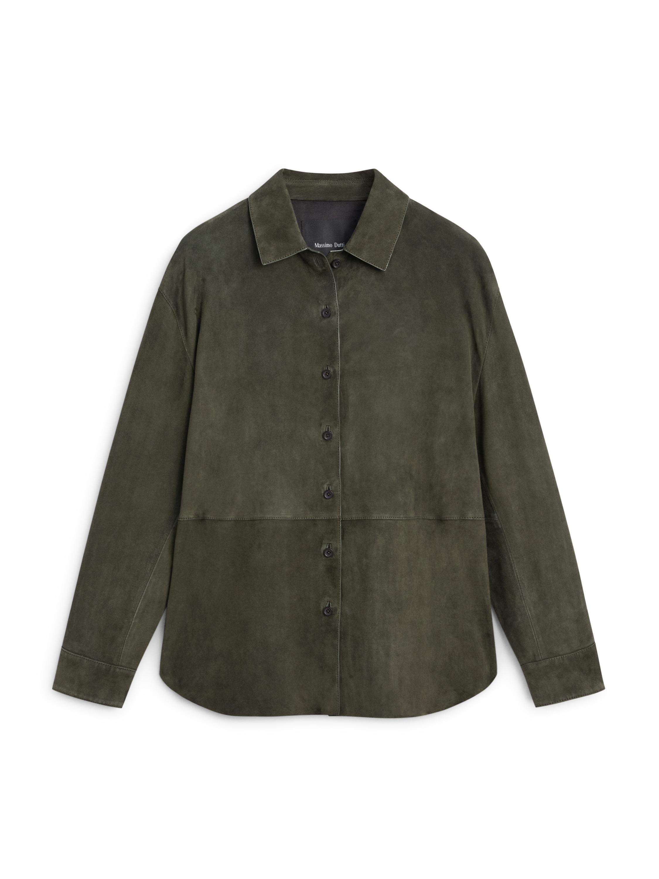 Suede Leather Shirt With Seams - Green - M - Massimo Dutti - Women